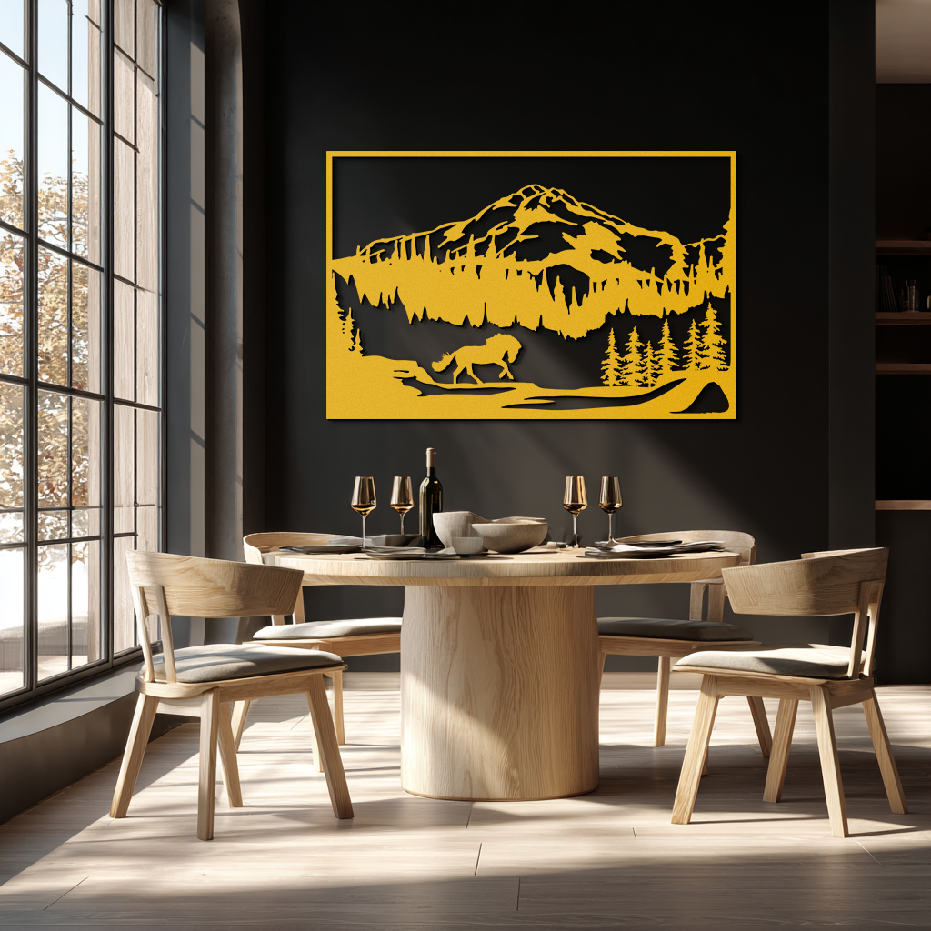 Image of Mountain Horse Metal Wall Art - Steel Wall Decor for Home and Cabin - KAF019