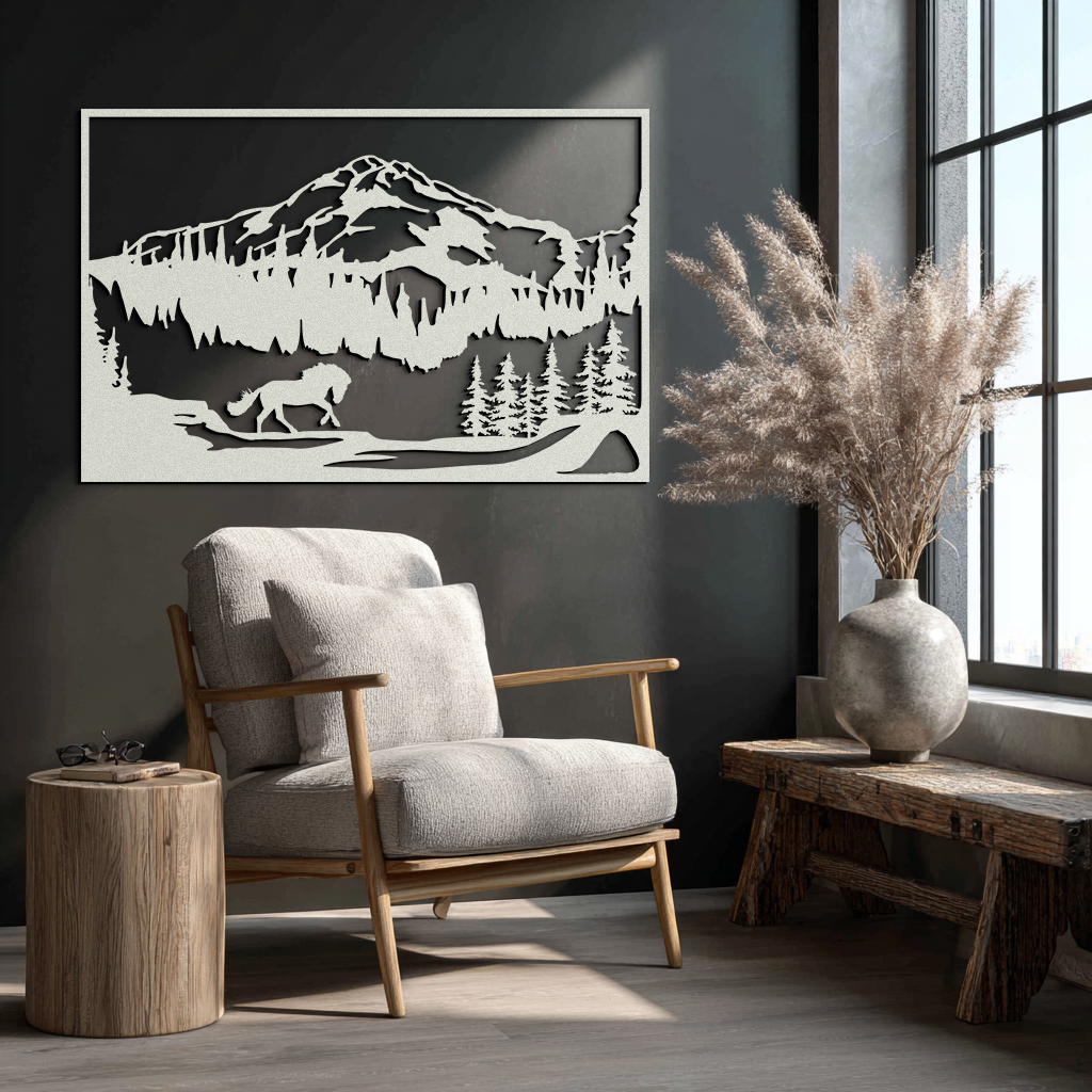 Mountain Horse Metal Wall Art - Steel Wall Decor for Home and Cabin - KAF019