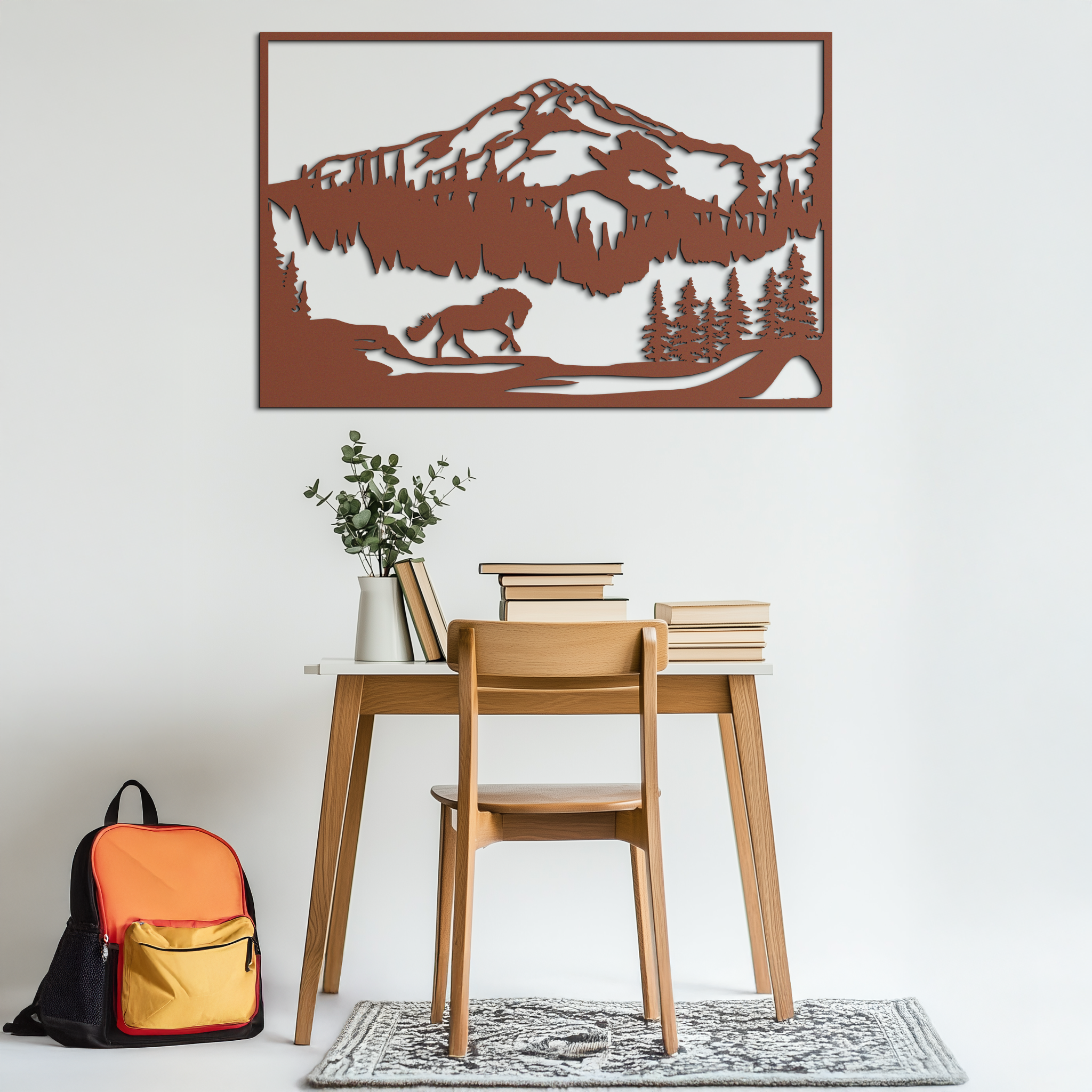 Image of Mountain Horse Metal Wall Art - Steel Wall Decor for Home and Cabin - KAF019