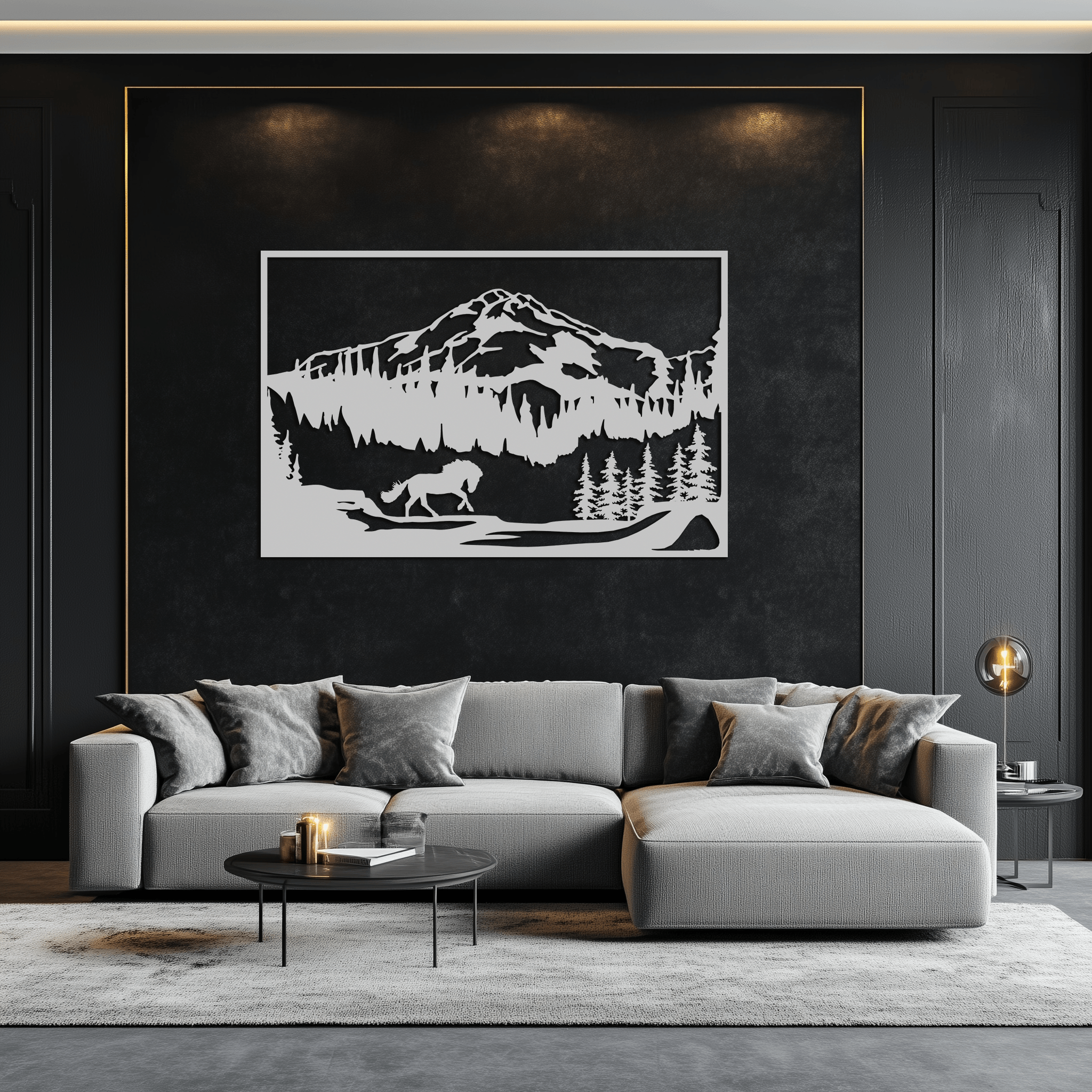 Image of Mountain Horse Metal Wall Art - Steel Wall Decor for Home and Cabin - KAF019