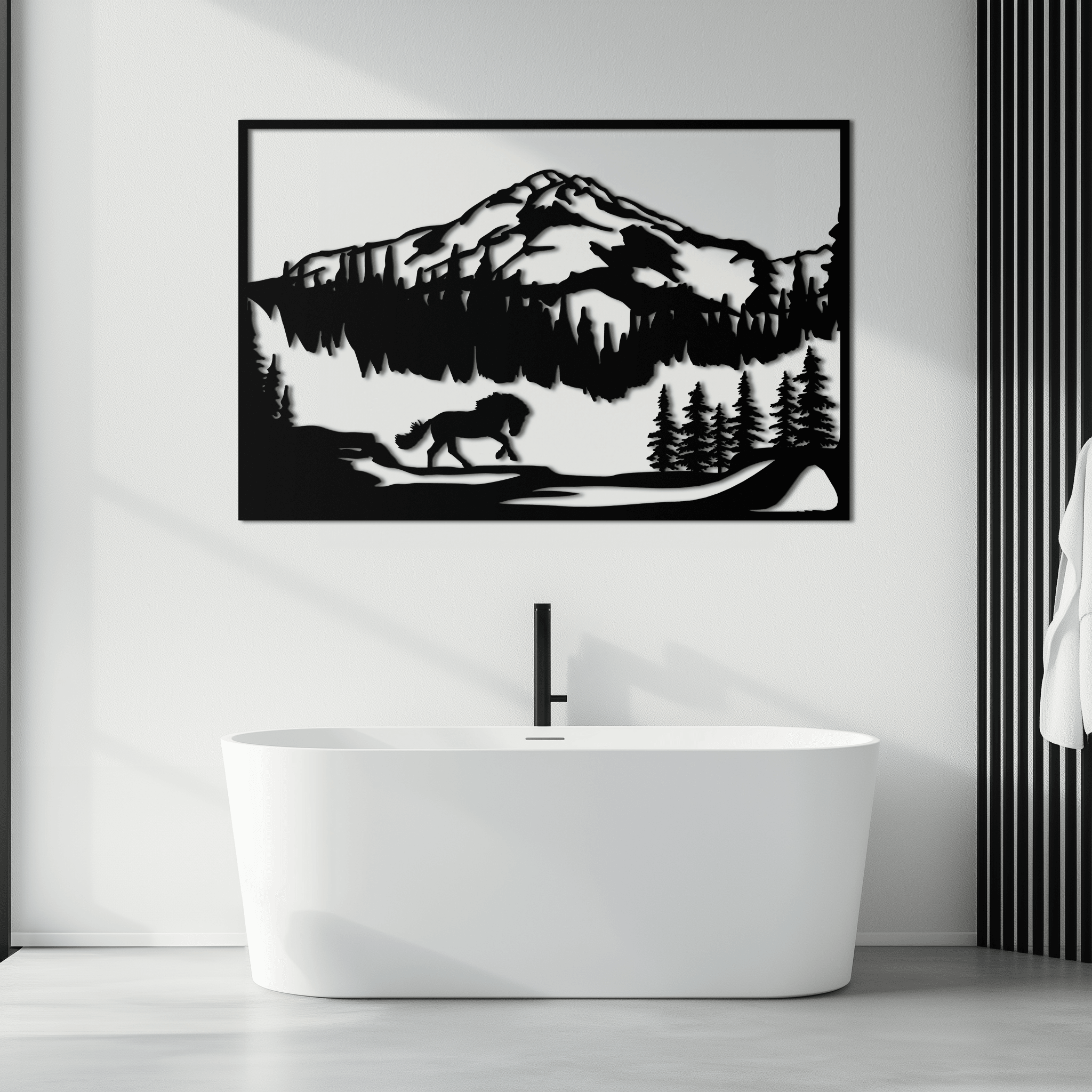 Image of Mountain Horse Metal Wall Art - Steel Wall Decor for Home and Cabin - KAF019