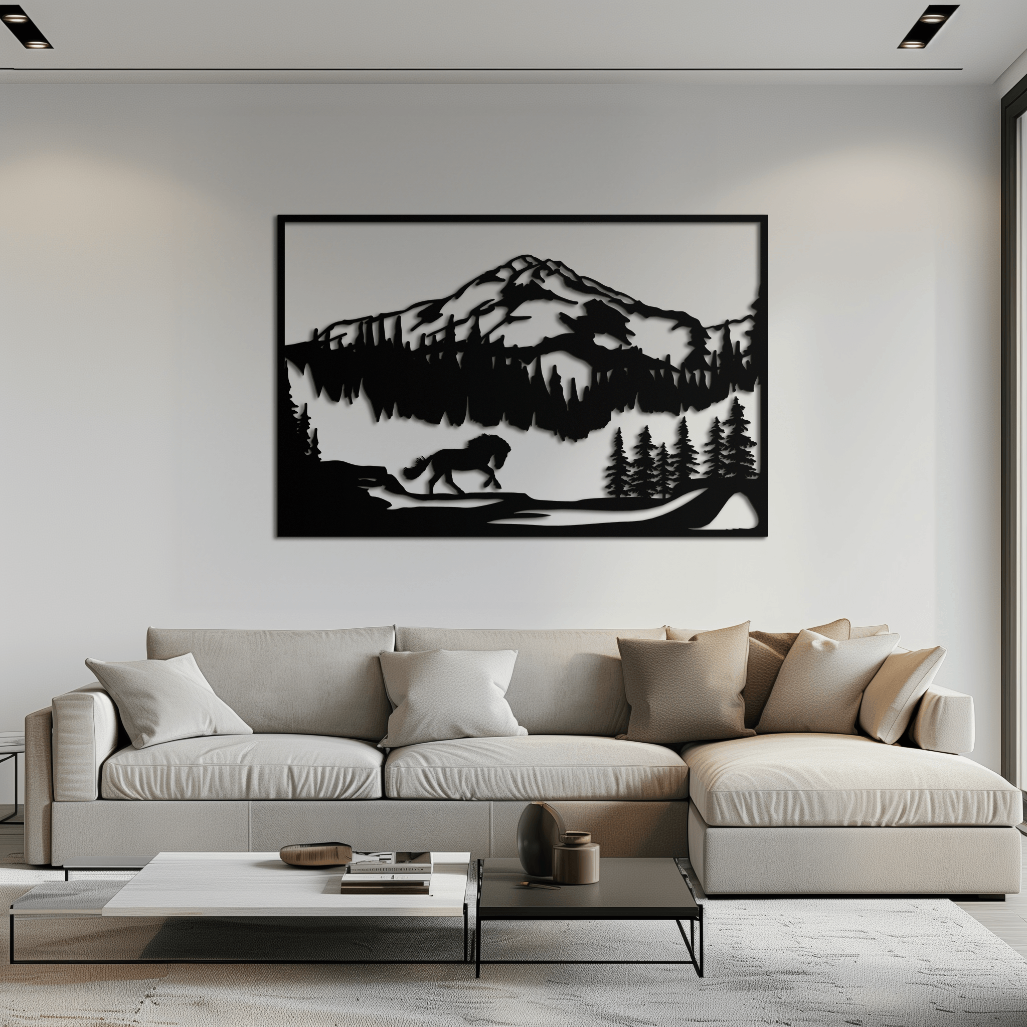 Image of Mountain Horse Metal Wall Art - Steel Wall Decor for Home and Cabin - KAF019