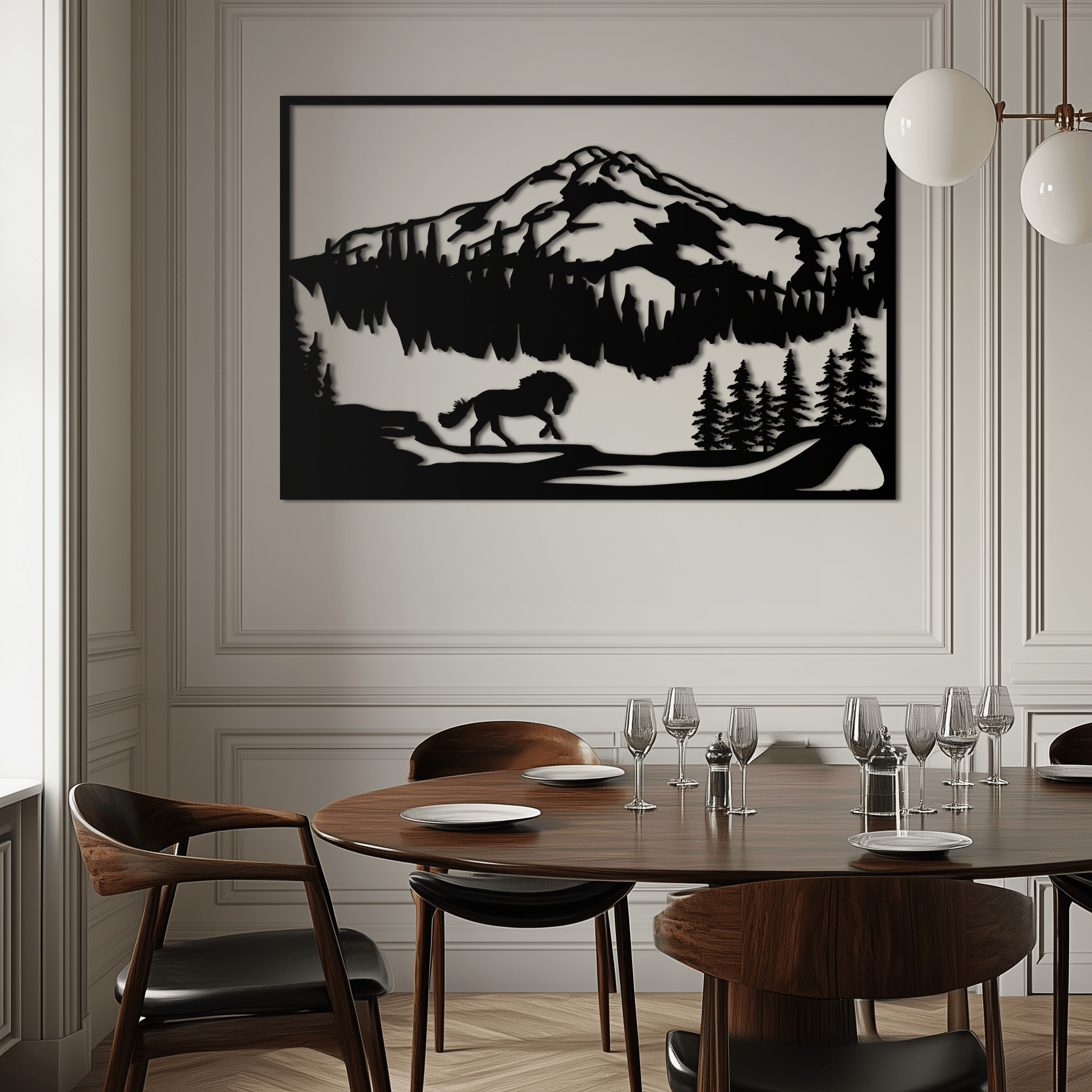 Image of Mountain Horse Metal Wall Art - Steel Wall Decor for Home and Cabin - KAF019