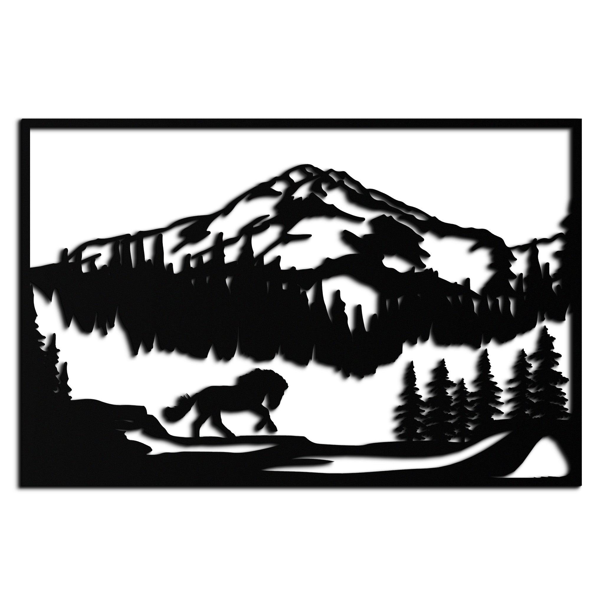 Image of Mountain Horse Metal Wall Art - Steel Wall Decor for Home and Cabin - KAF019