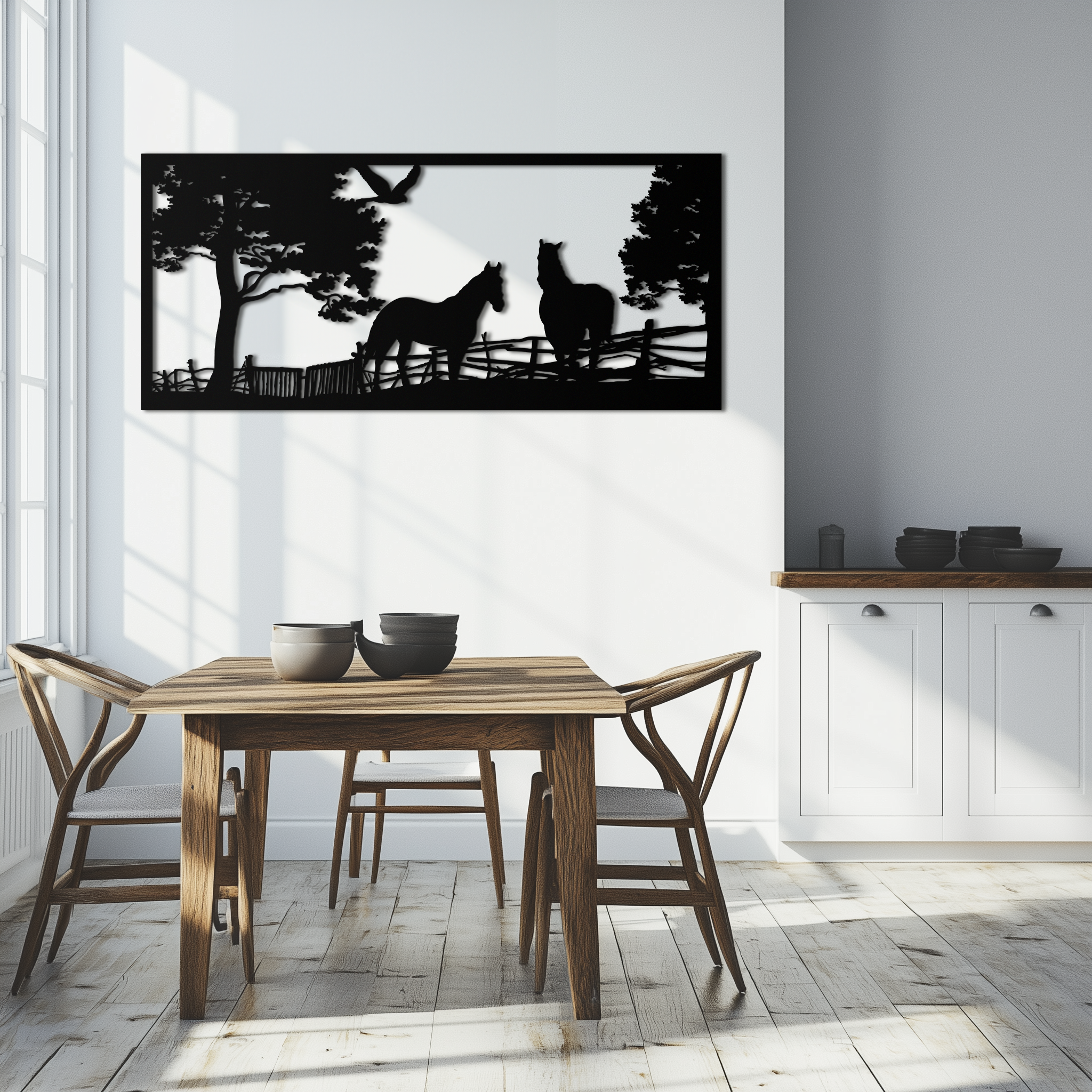 Image of Rustic Horse Farm Metal Wall Art - Steel Wall Decor for Home and Barn - KAF036