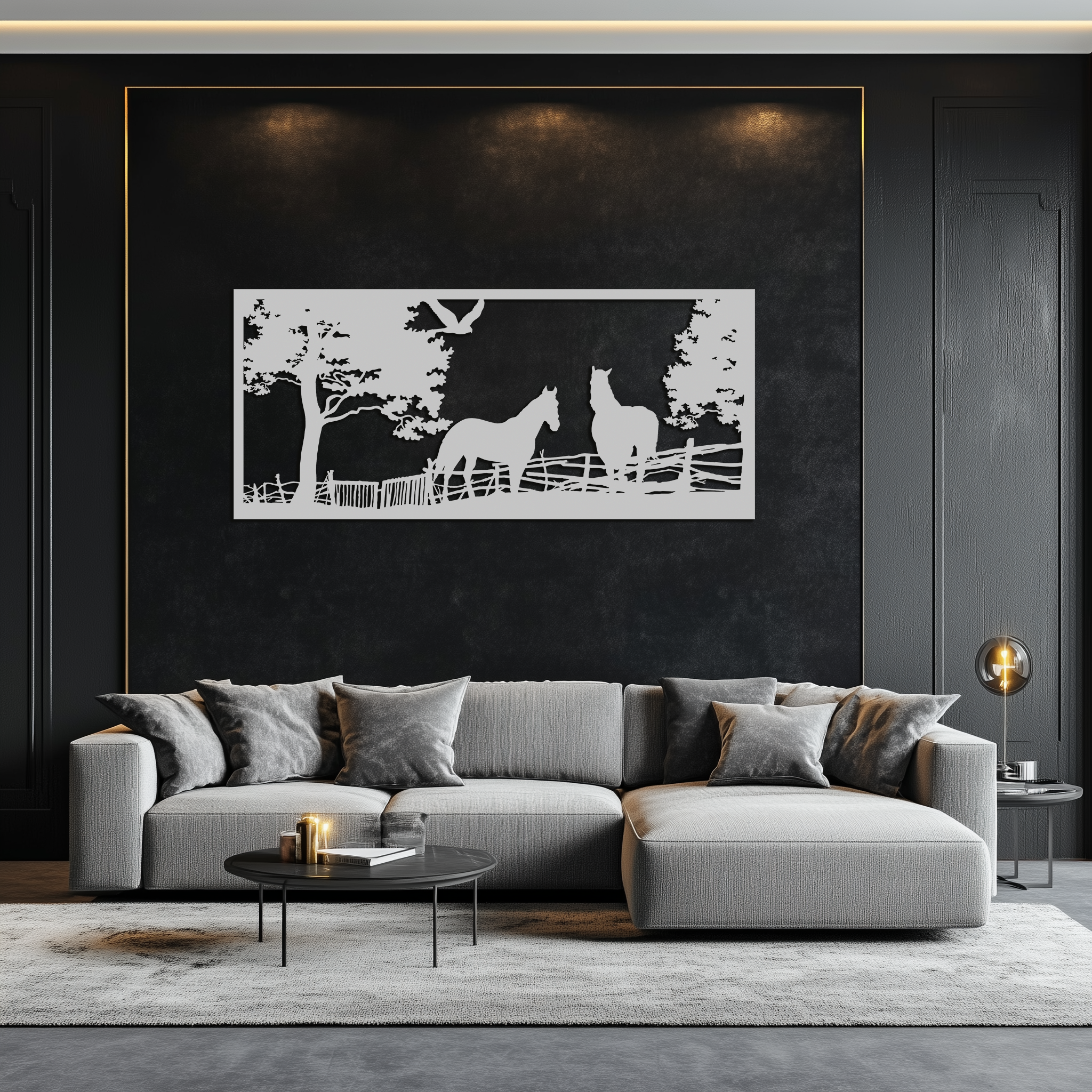 Image of Rustic Horse Farm Metal Wall Art - Steel Wall Decor for Home and Barn - KAF036