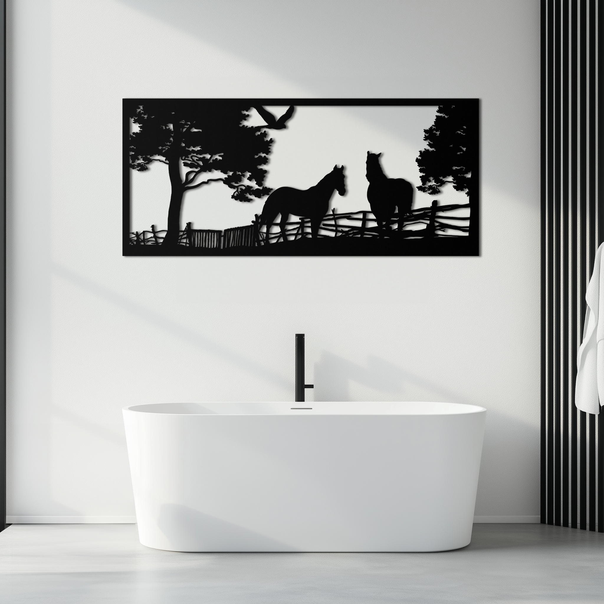 Image of Rustic Horse Farm Metal Wall Art - Steel Wall Decor for Home and Barn - KAF036