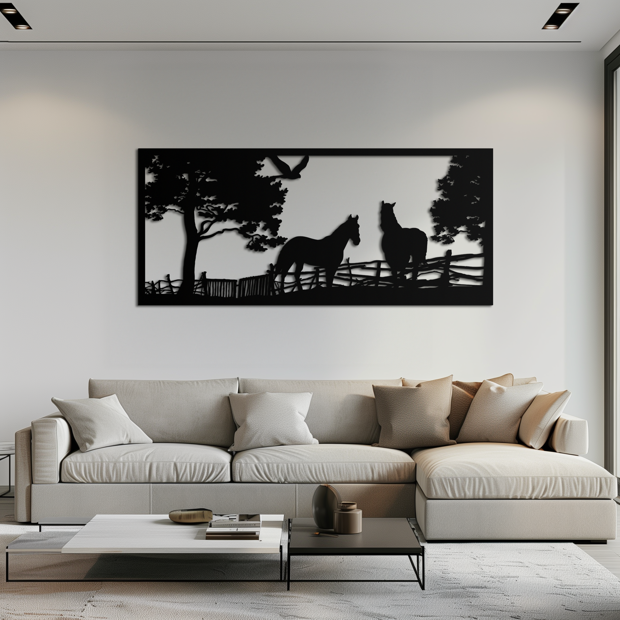 Image of Rustic Horse Farm Metal Wall Art - Steel Wall Decor for Home and Barn - KAF036