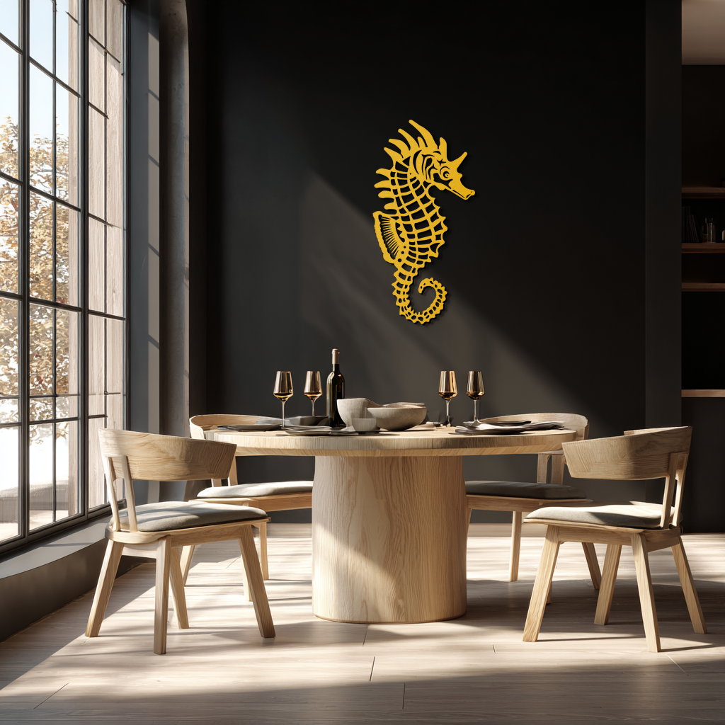 Elegant Seahorse Metal Wall Art - Ocean-Inspired Minimalist Decor - KAF057