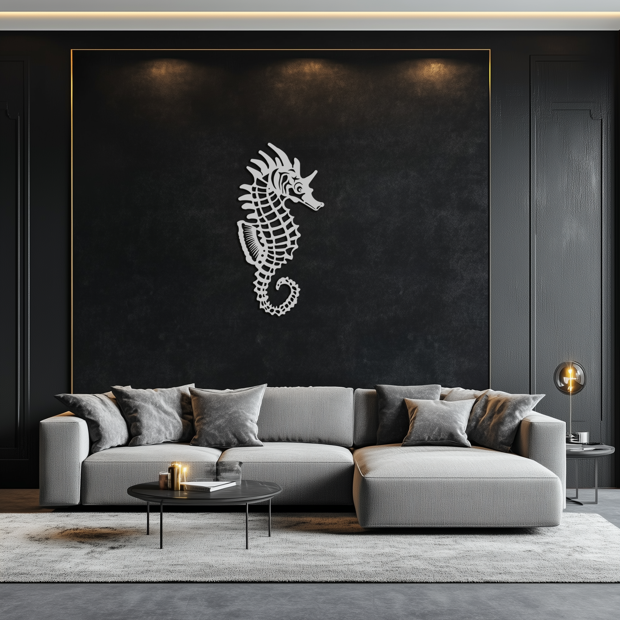 Image of Elegant Seahorse Metal Wall Art - Ocean-Inspired Minimalist Decor - KAF057