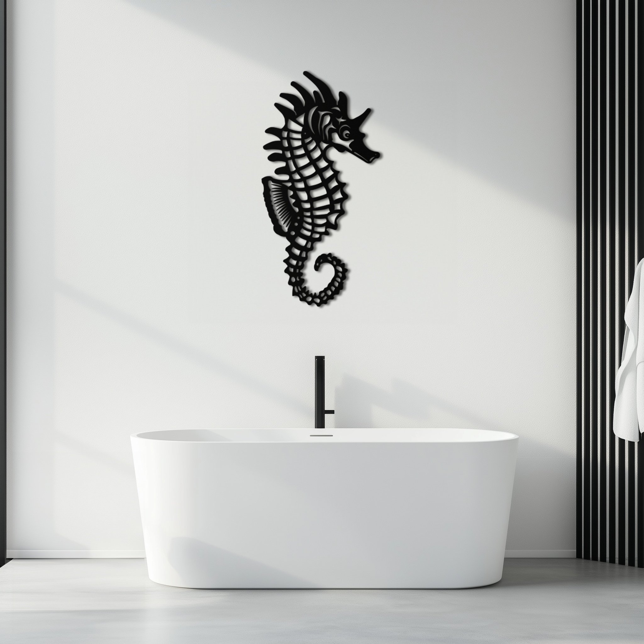 Image of Elegant Seahorse Metal Wall Art - Ocean-Inspired Minimalist Decor - KAF057