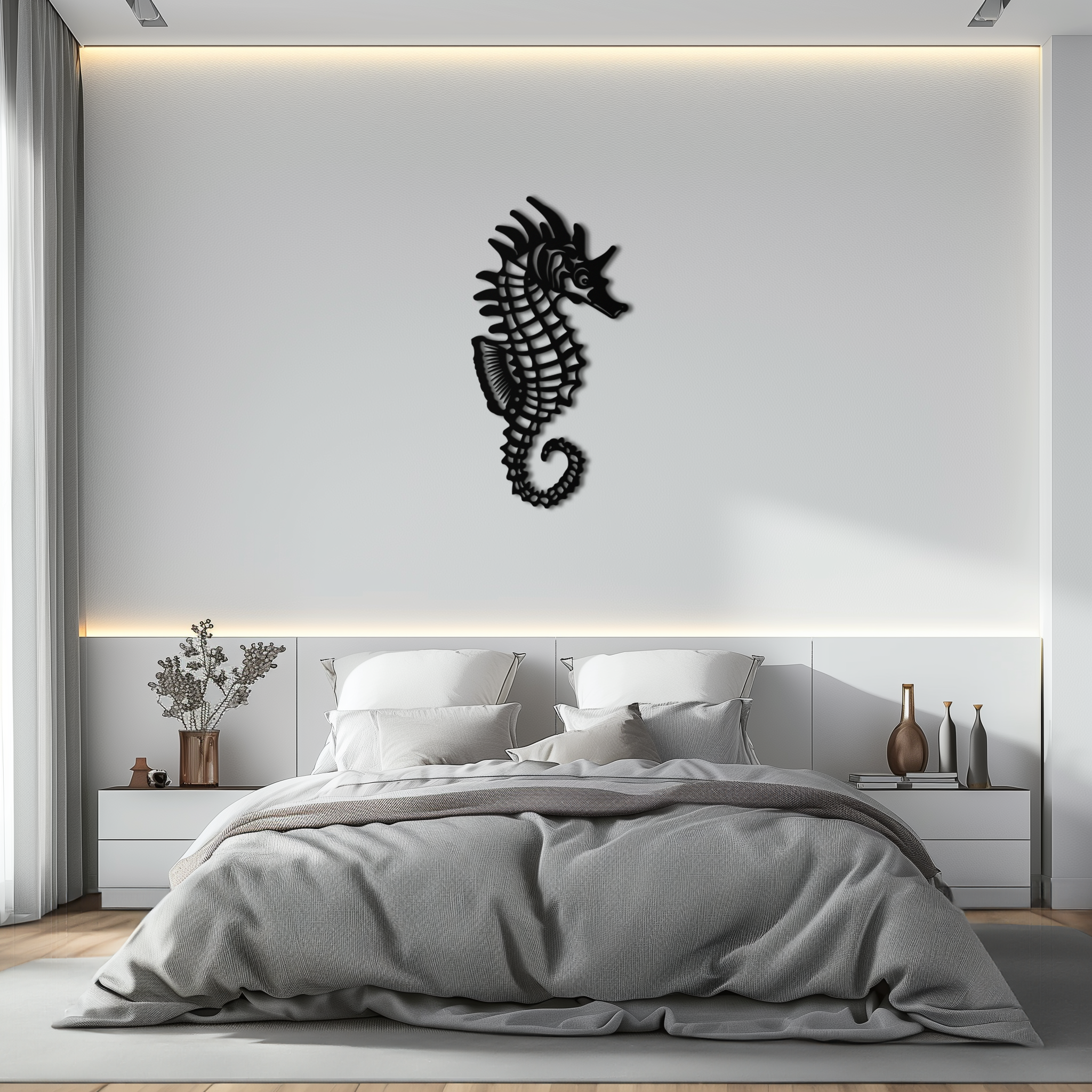Elegant Seahorse Metal Wall Art - Ocean-Inspired Minimalist Decor - KAF057