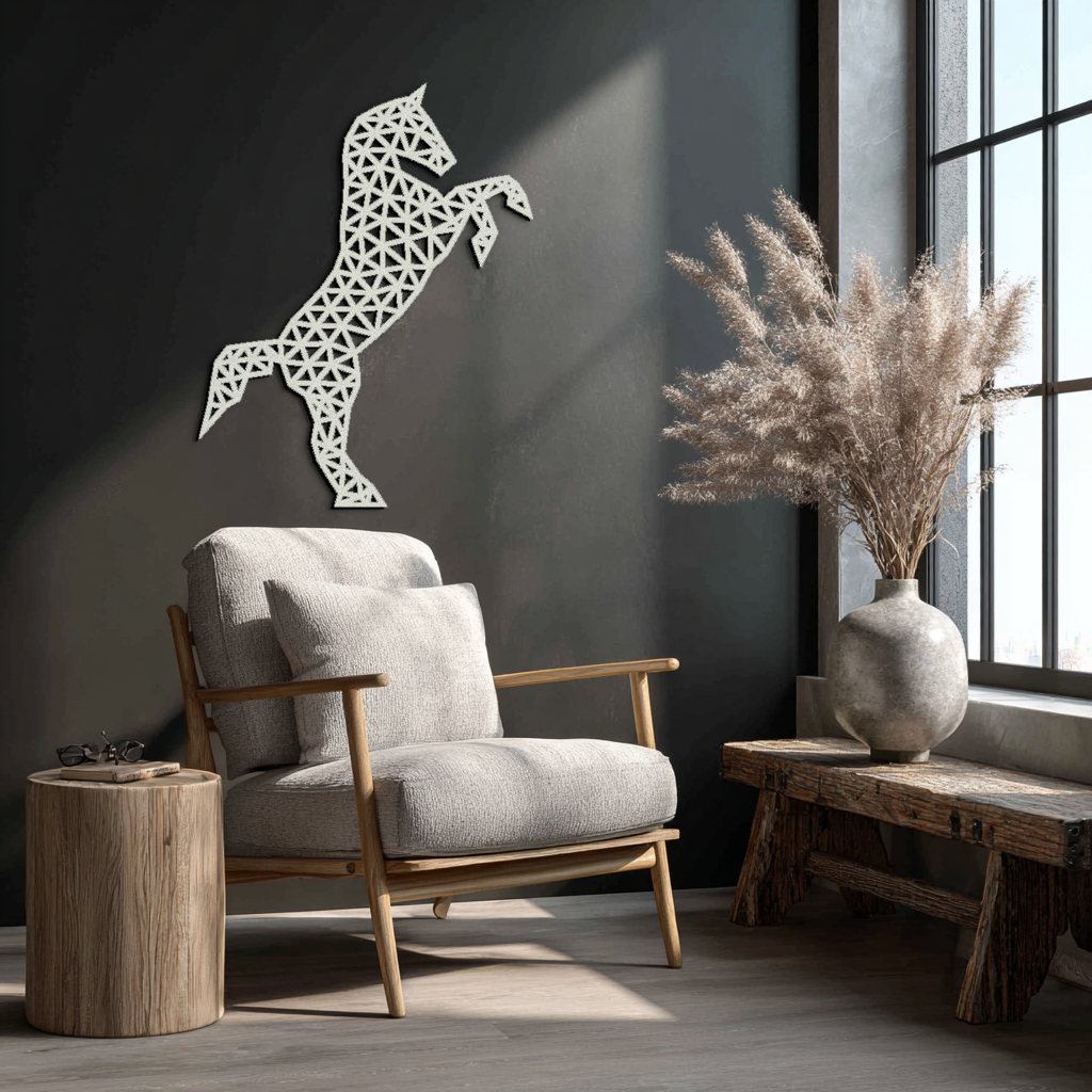 Image of Geometric Horse Metal Wall Art - Modern Steel Horse Silhouette - KAF108