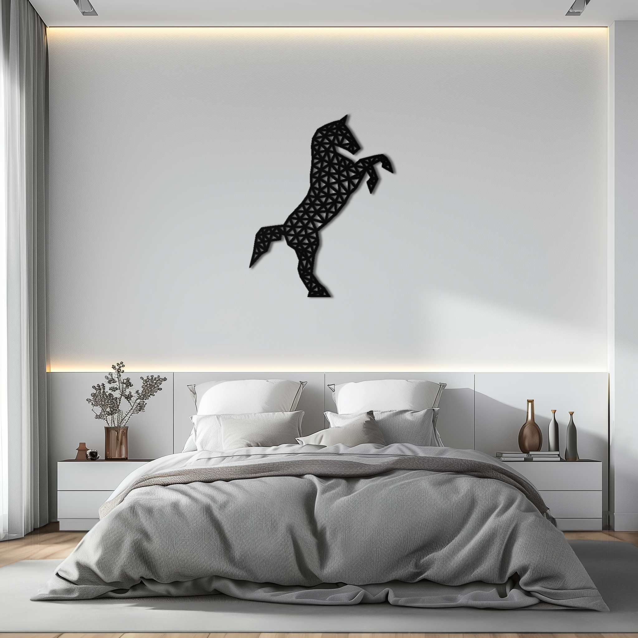 Image of Geometric Horse Metal Wall Art - Modern Steel Horse Silhouette - KAF108