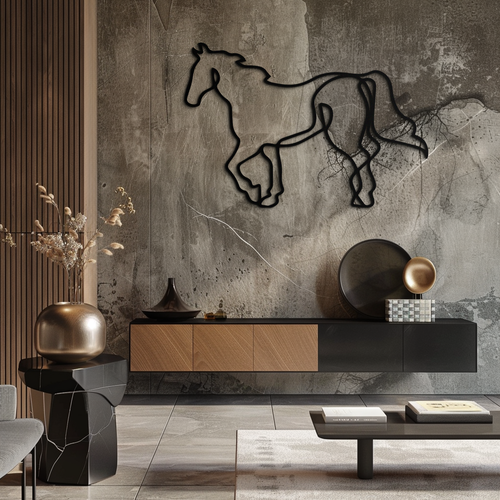 Image of Abstract Horse Metal Wall Art - Minimalist Steel Horse Silhouette - KAF121