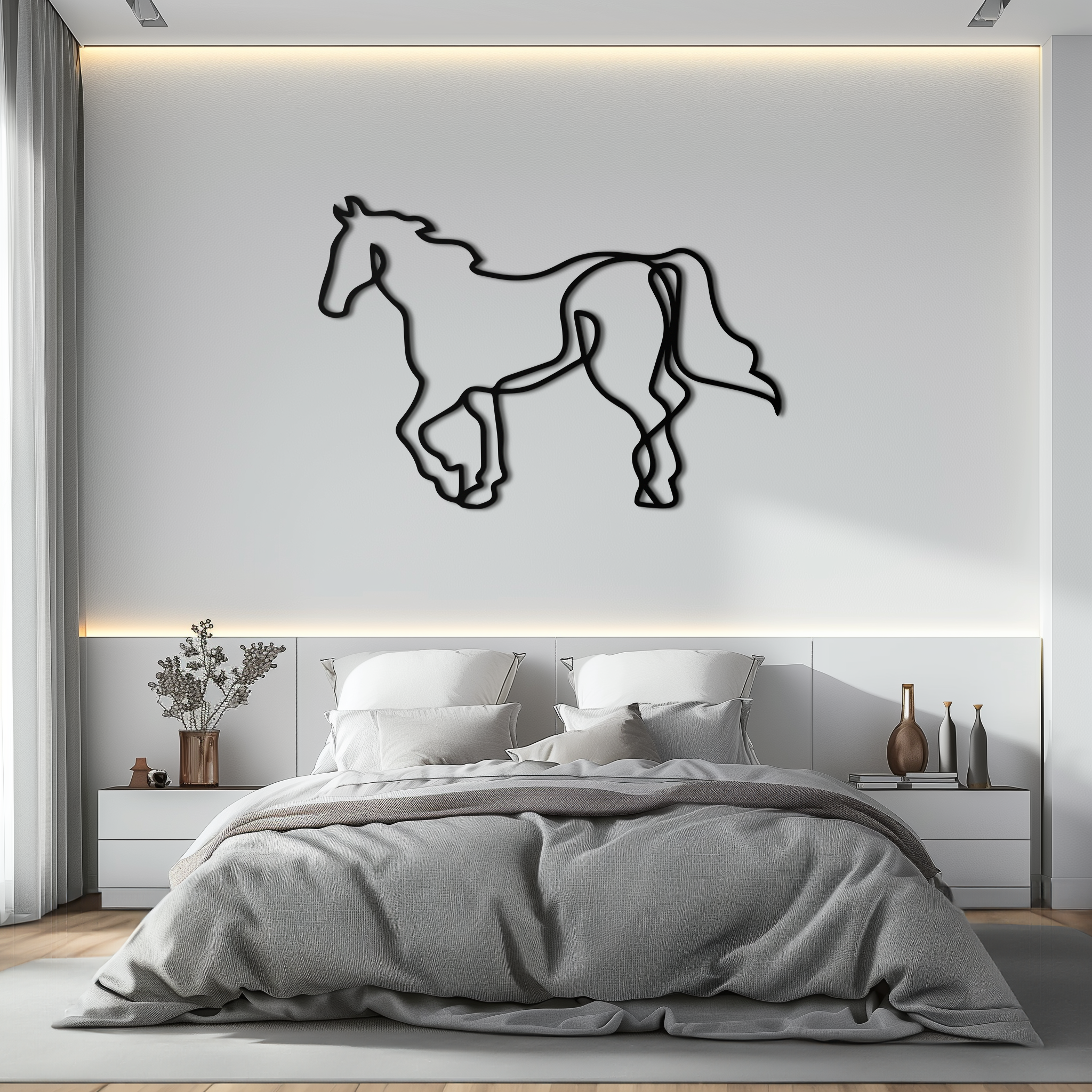 Image of Abstract Horse Metal Wall Art - Minimalist Steel Horse Silhouette - KAF121