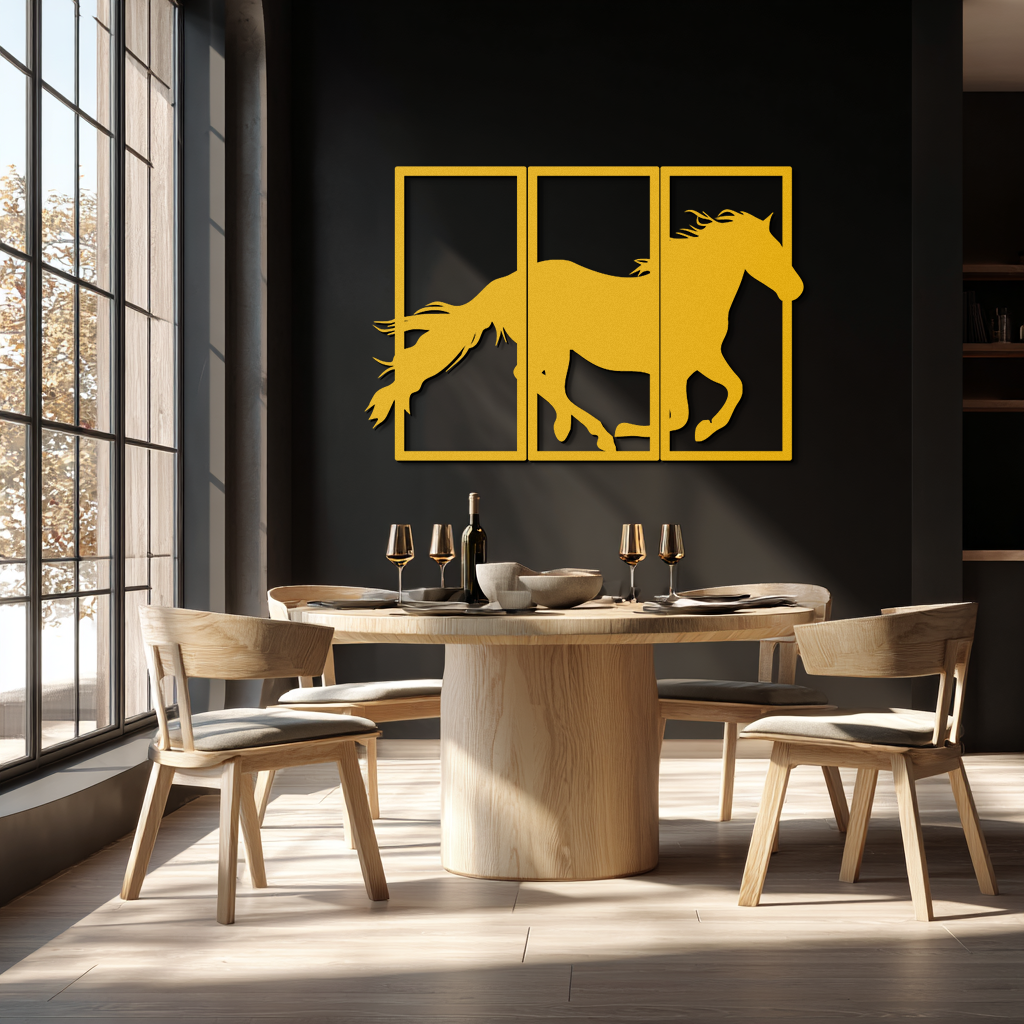 Image of Galloping Horse Metal Wall Art – 3-Panel Western Decor - KAF270