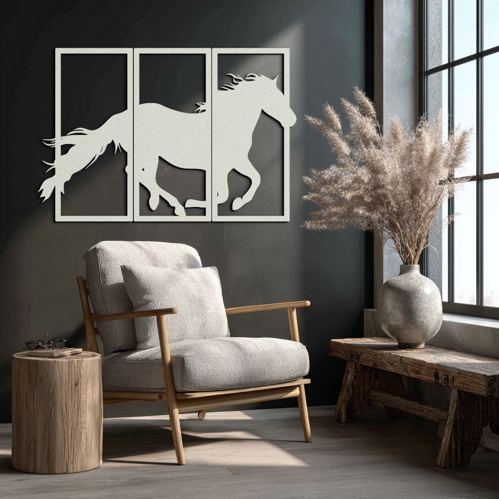 Image of Galloping Horse Metal Wall Art – 3-Panel Western Decor - KAF270