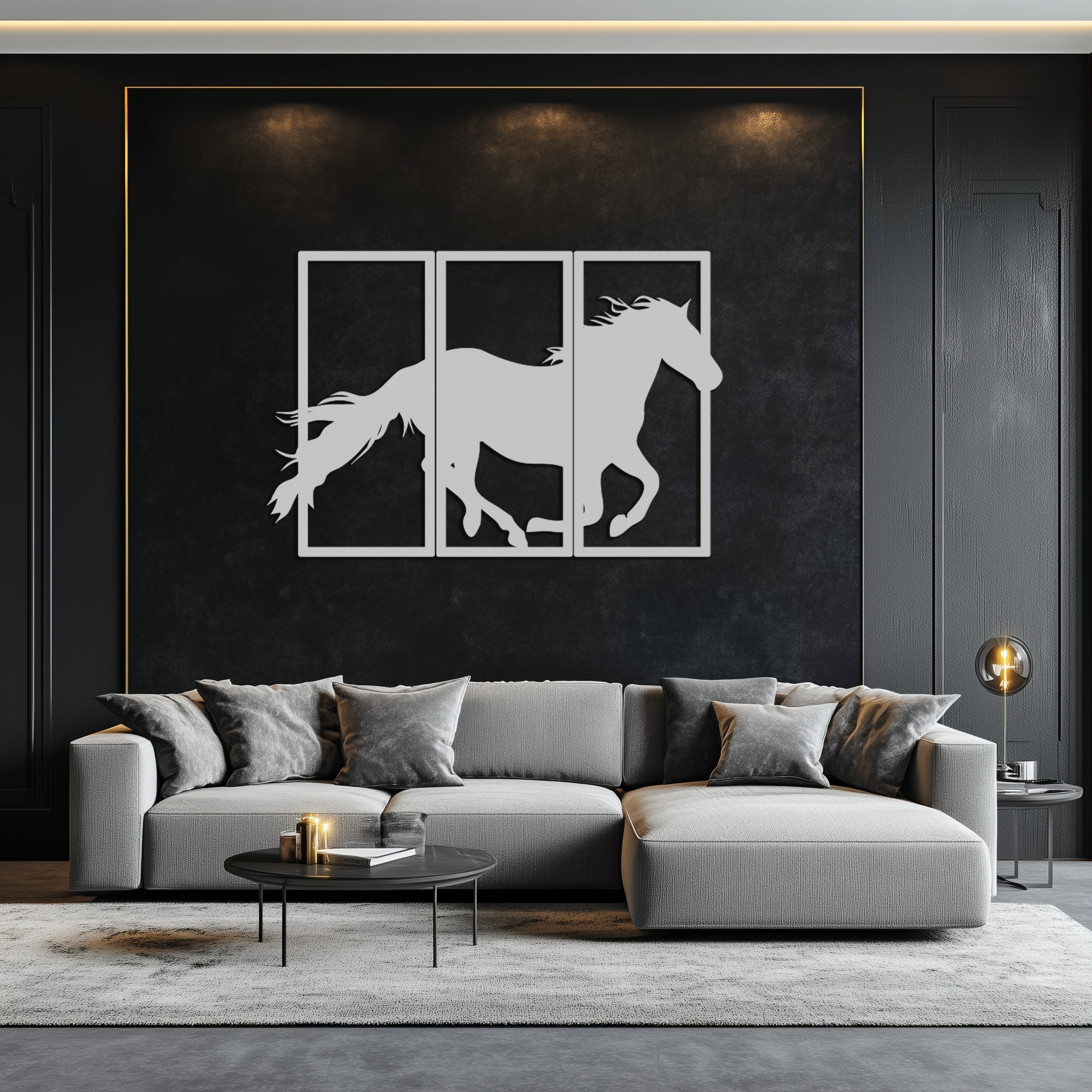 Image of Galloping Horse Metal Wall Art – 3-Panel Western Decor - KAF270