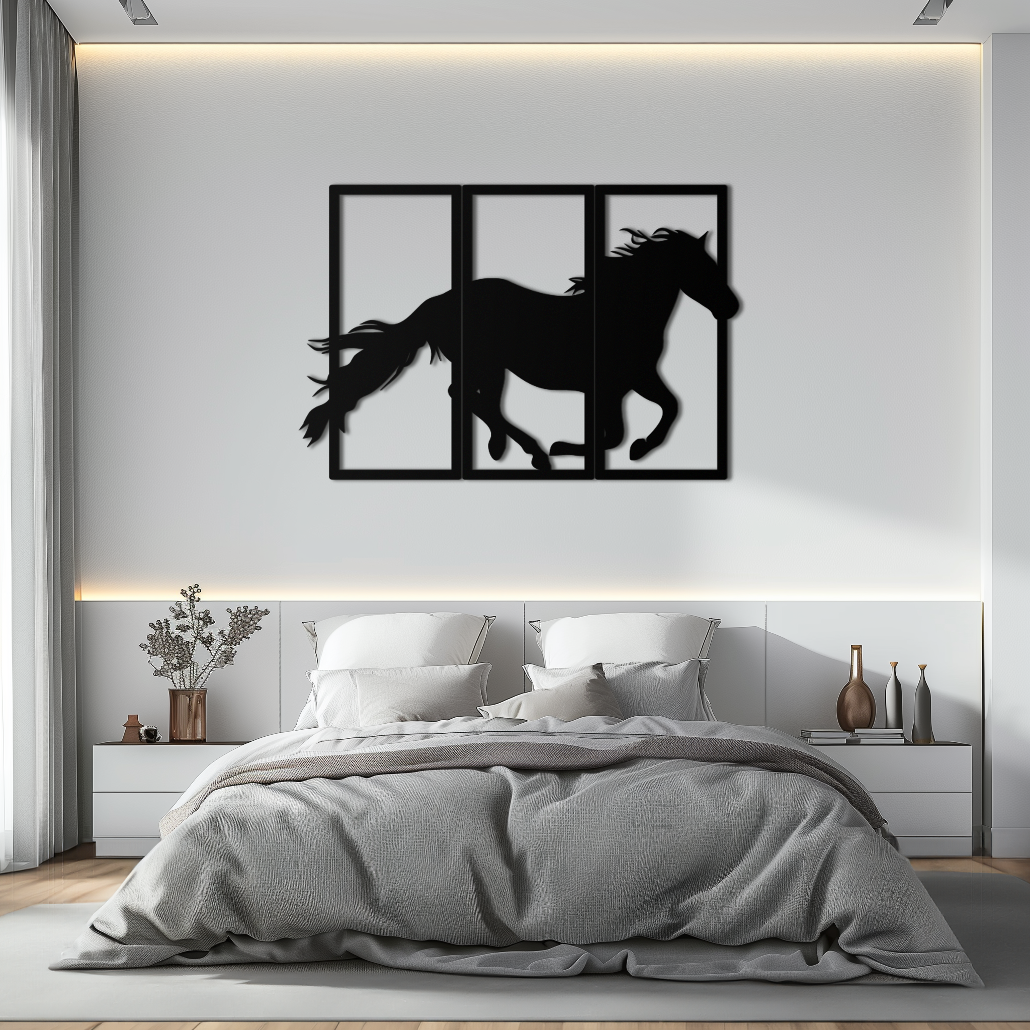 Galloping Horse Metal Wall Art – 3-Panel Western Decor - KAF270