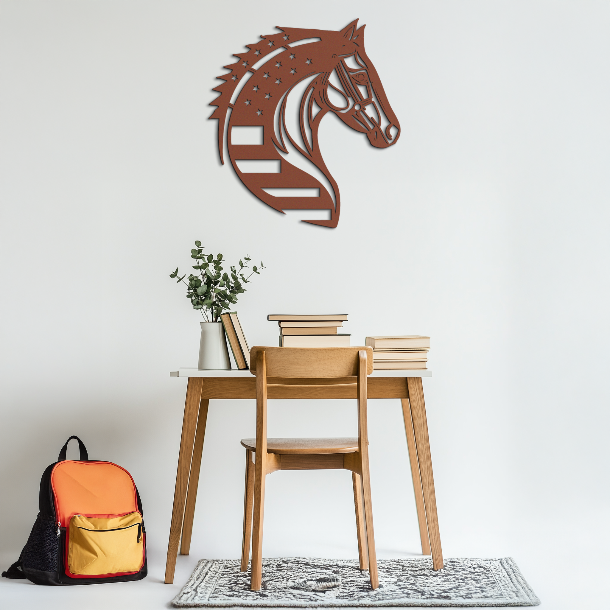Image of American Flag Horse Head Metal Wall Art – Patriotic Black Steel Equine Decor for Home, Barn and Ranch Interiors- KAF445