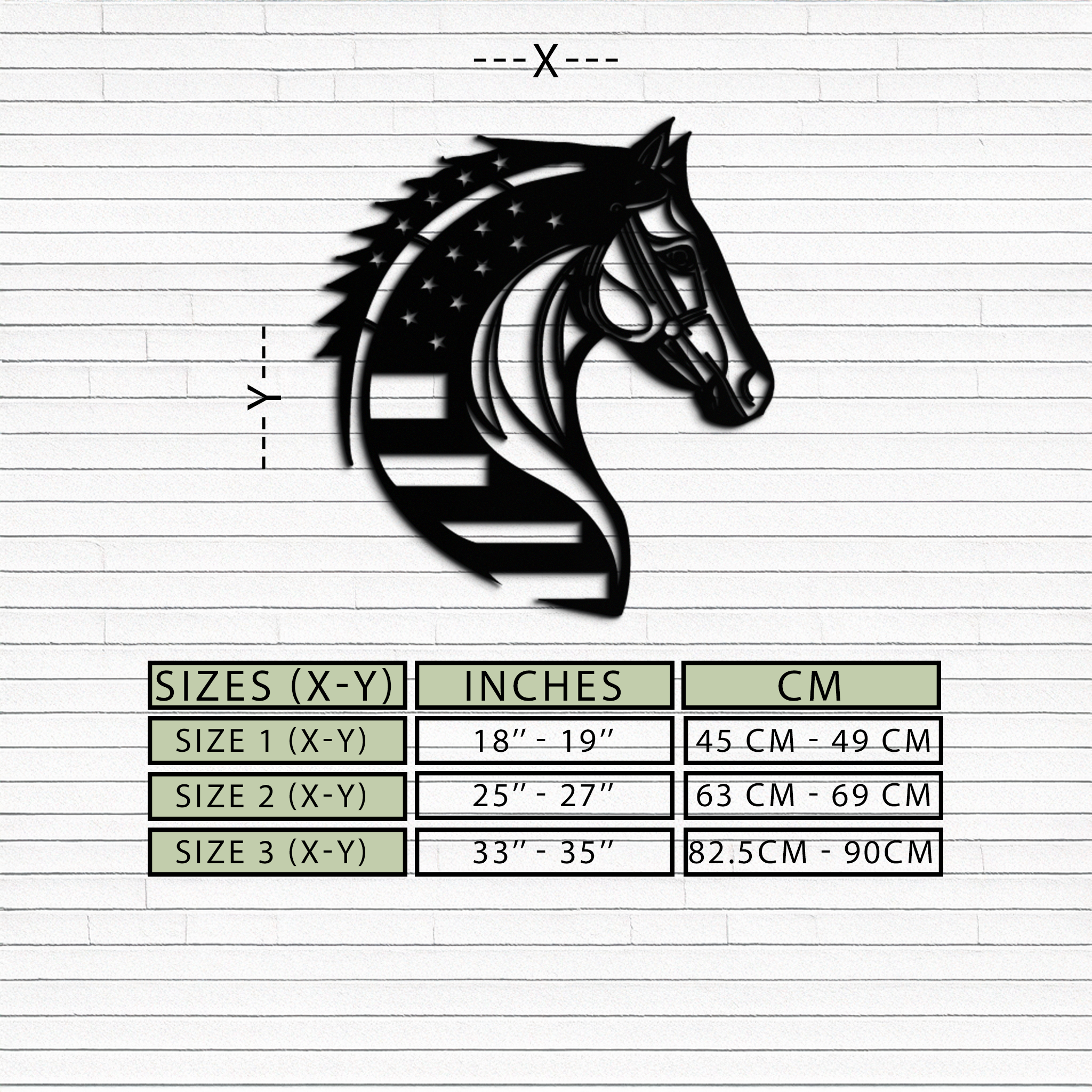 Image of American Flag Horse Head Metal Wall Art – Patriotic Black Steel Equine Decor for Home, Barn and Ranch Interiors- KAF445