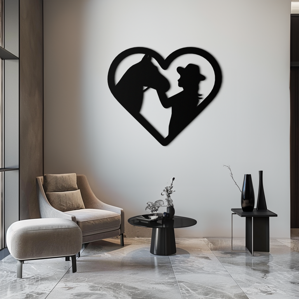Girl and Horse Silhouette Heart Metal Wall Art – Farmhouse Horse Lover Gift- KAF548
