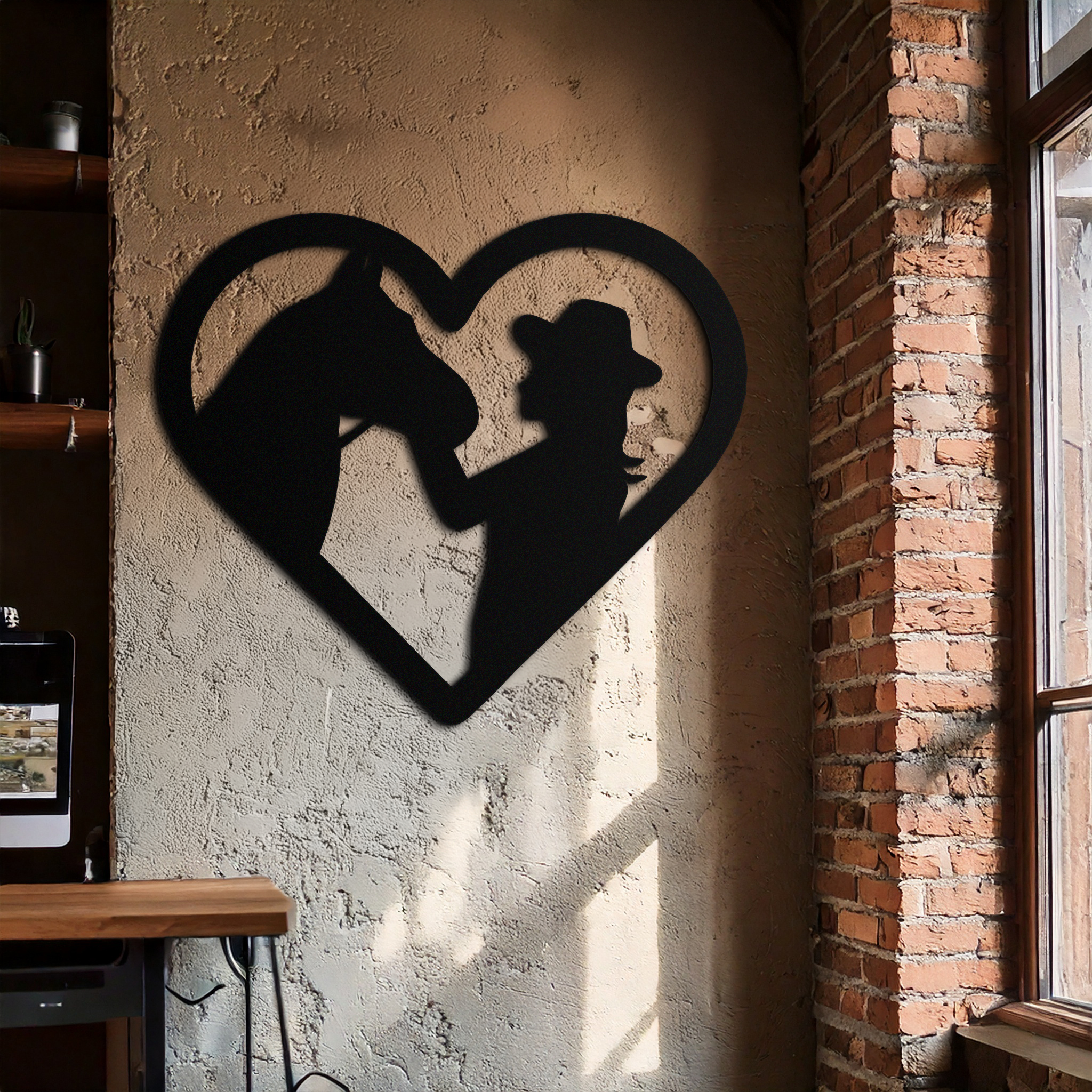 Girl and Horse Silhouette Heart Metal Wall Art – Farmhouse Horse Lover Gift- KAF548