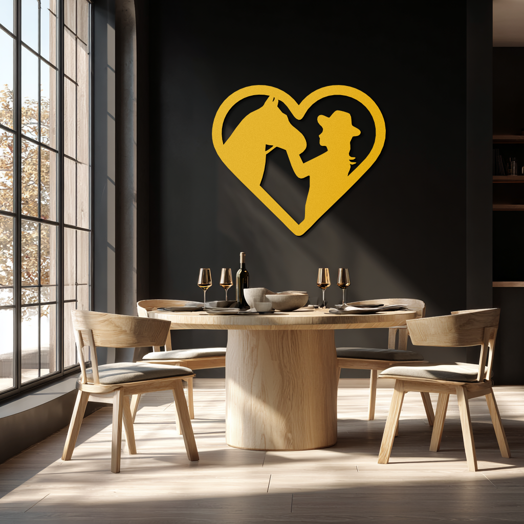 Girl and Horse Silhouette Heart Metal Wall Art – Farmhouse Horse Lover Gift- KAF548
