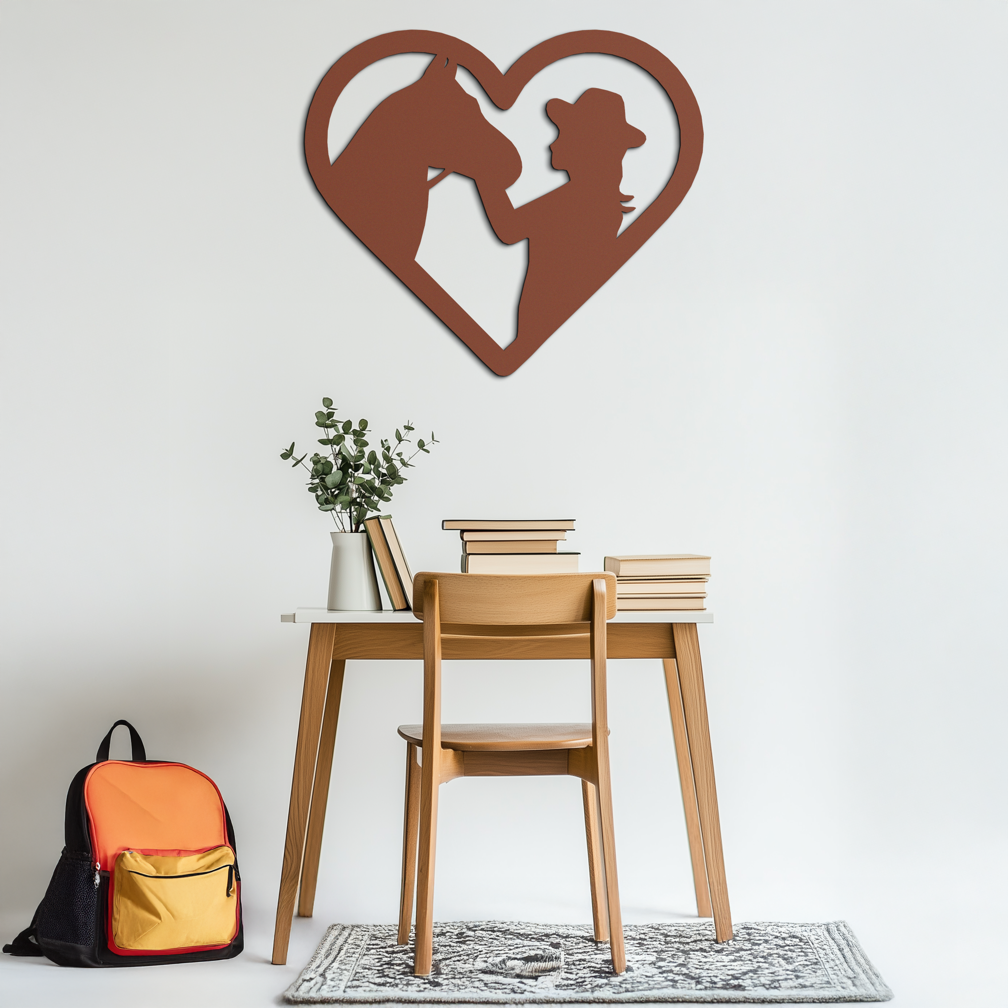 Girl and Horse Silhouette Heart Metal Wall Art – Farmhouse Horse Lover Gift- KAF548