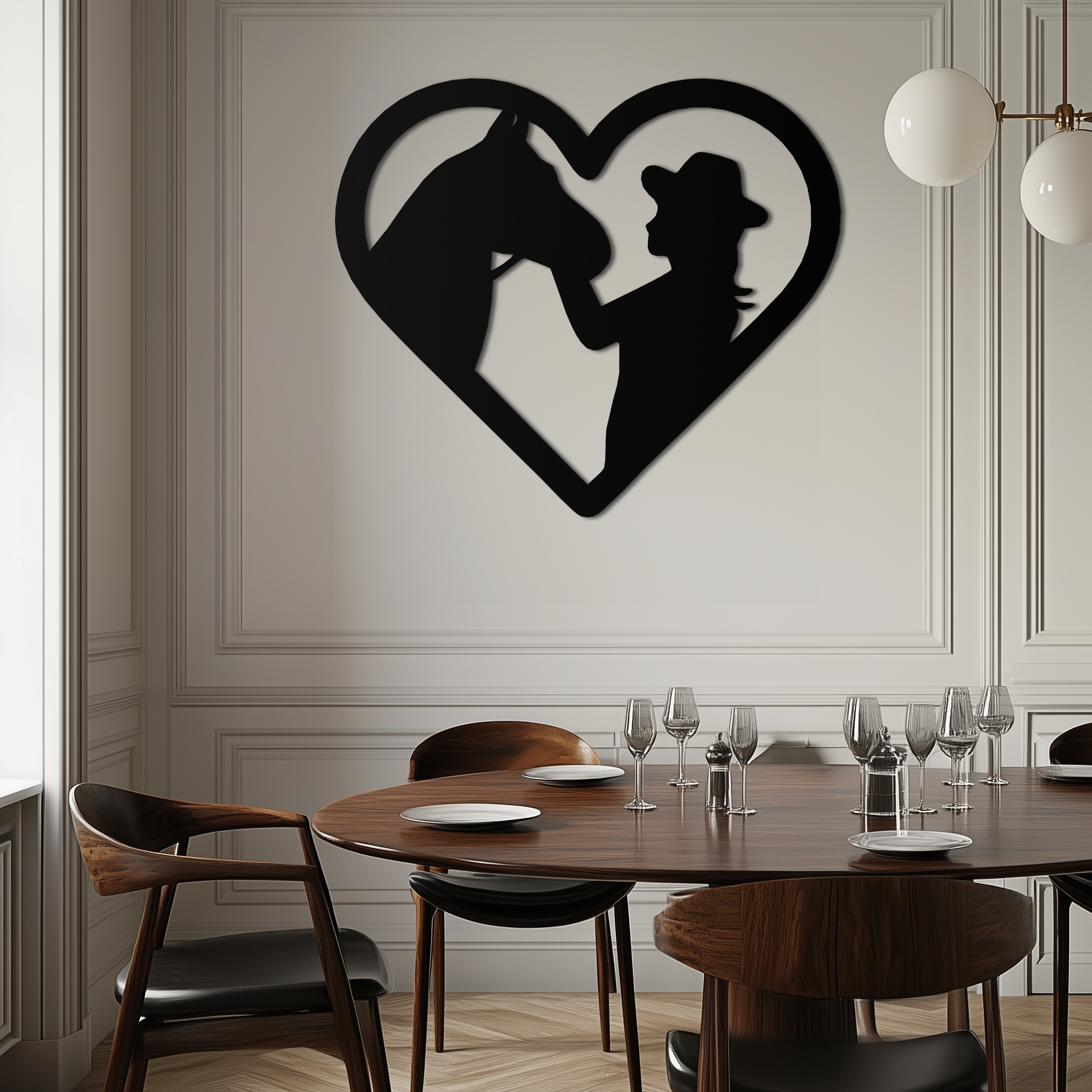 Girl and Horse Silhouette Heart Metal Wall Art – Farmhouse Horse Lover Gift- KAF548