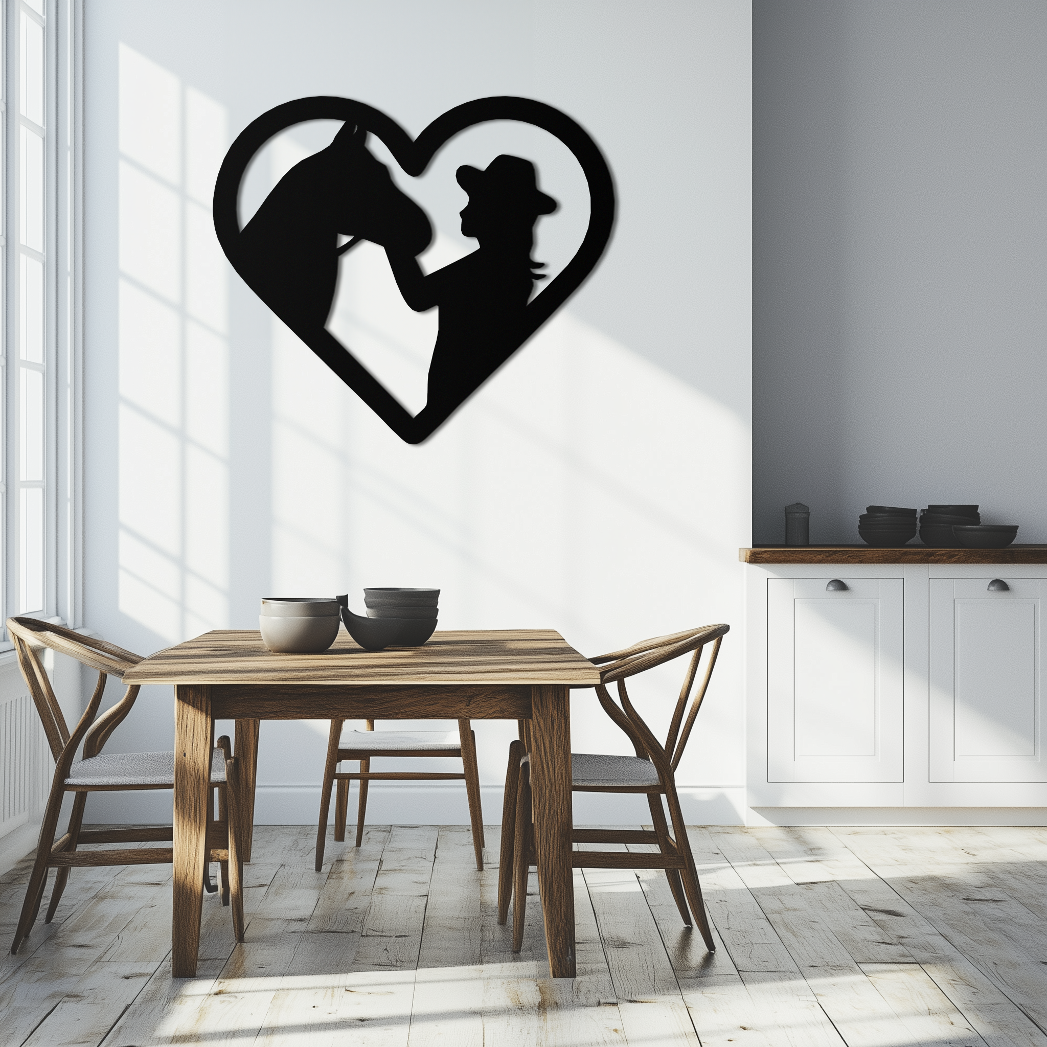 Girl and Horse Silhouette Heart Metal Wall Art – Farmhouse Horse Lover Gift- KAF548