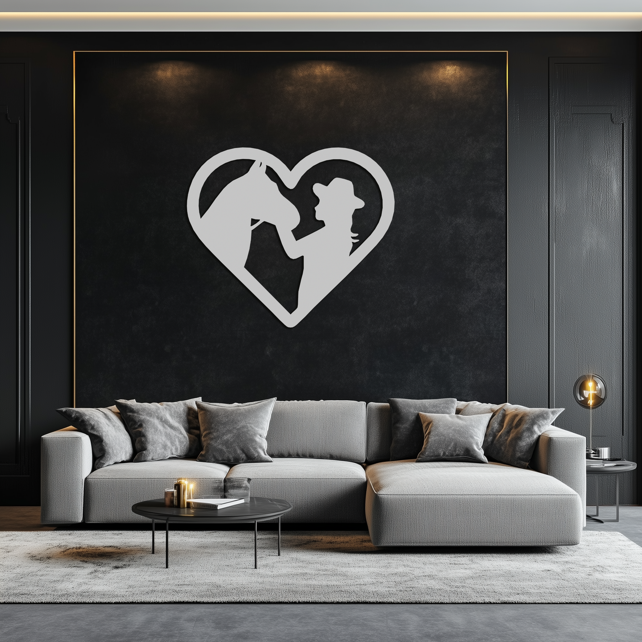 Girl and Horse Silhouette Heart Metal Wall Art – Farmhouse Horse Lover Gift- KAF548