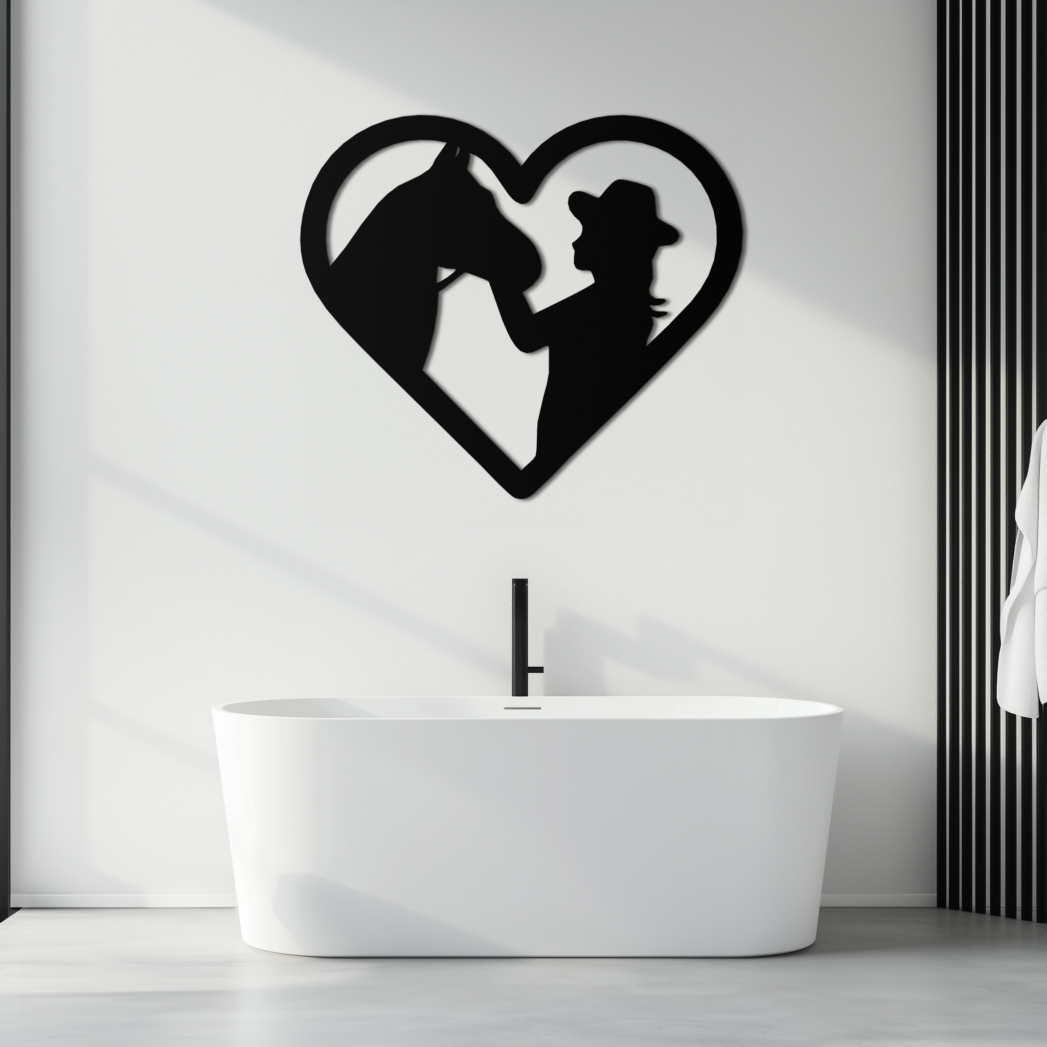 Image of Girl and Horse Silhouette Heart Metal Wall Art – Farmhouse Horse Lover Gift- KAF548
