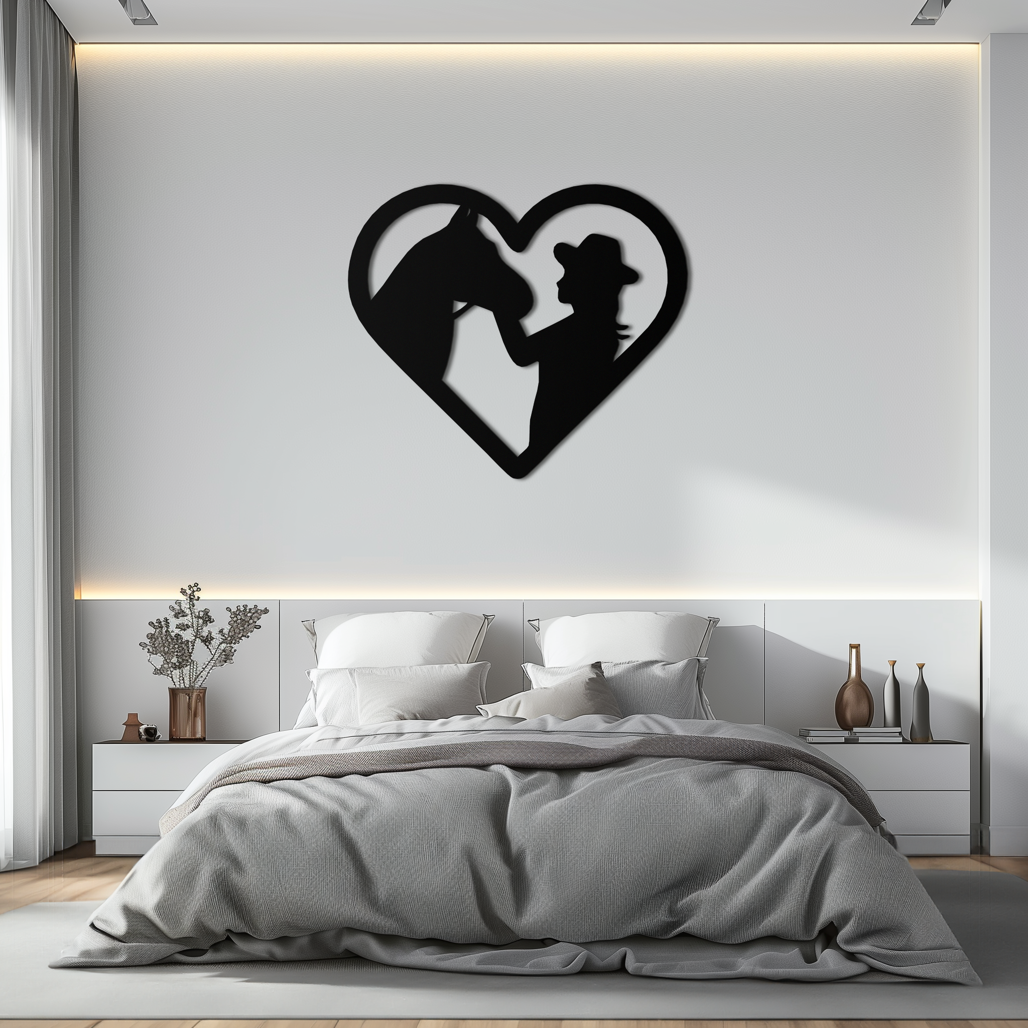 Girl and Horse Silhouette Heart Metal Wall Art – Farmhouse Horse Lover Gift- KAF548