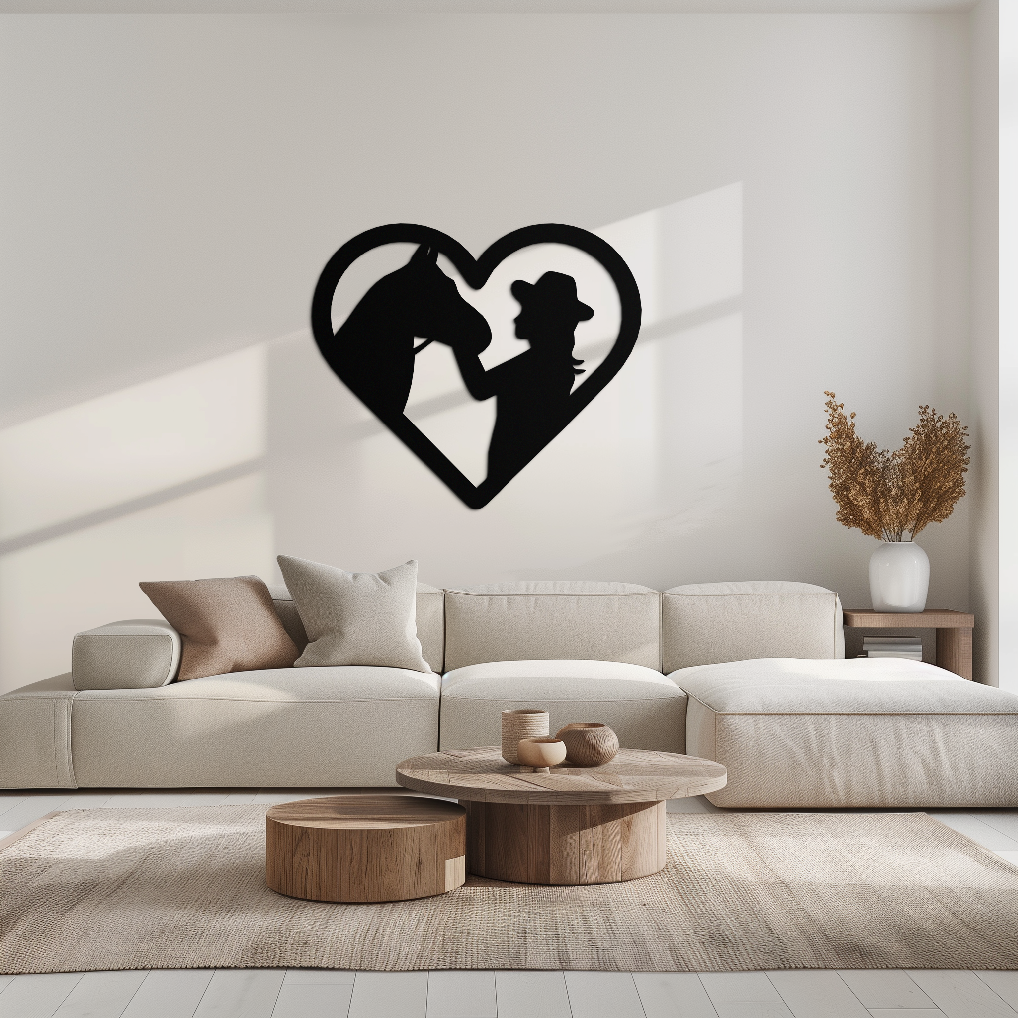 Image of Girl and Horse Silhouette Heart Metal Wall Art – Farmhouse Horse Lover Gift- KAF548