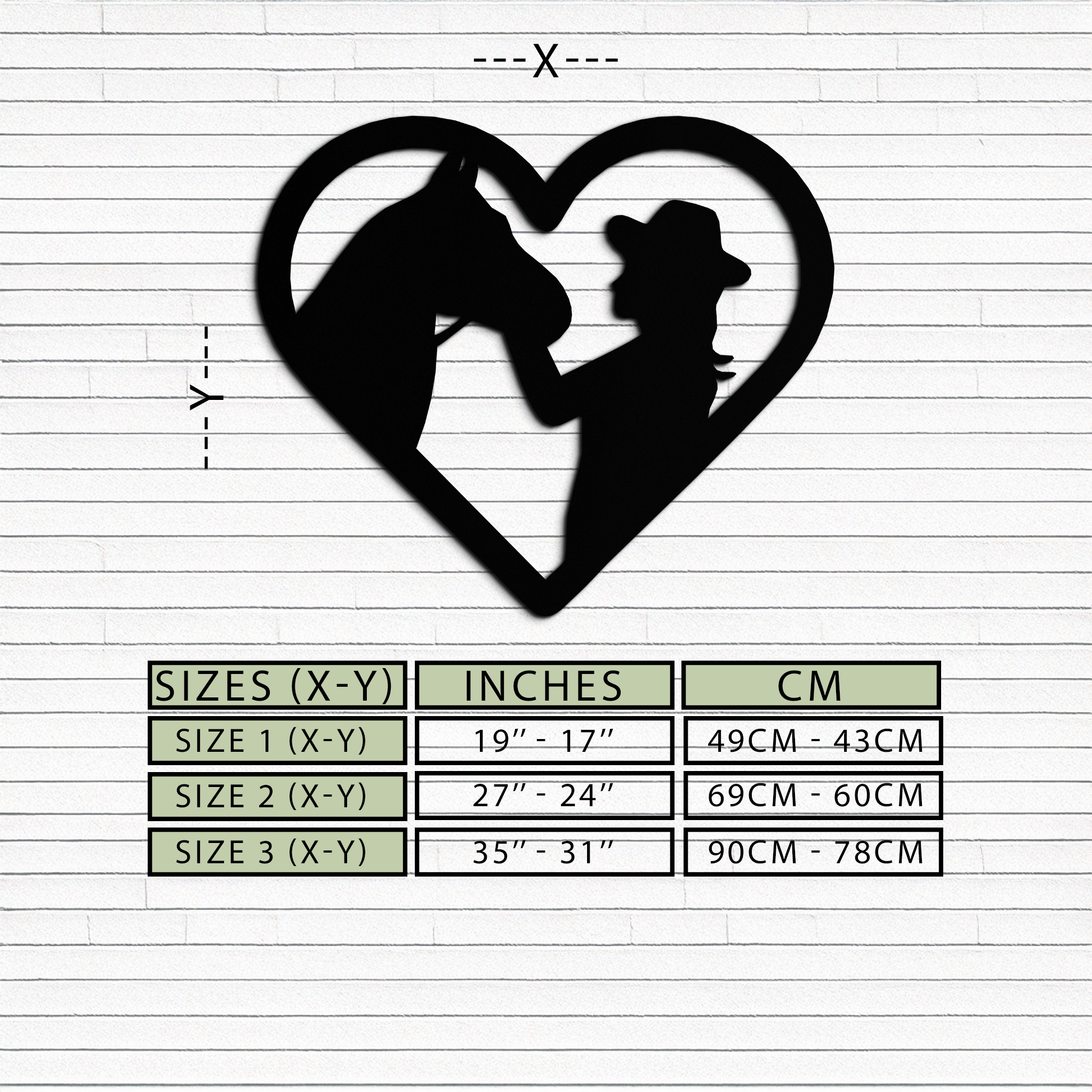 Girl and Horse Silhouette Heart Metal Wall Art – Farmhouse Horse Lover Gift- KAF548