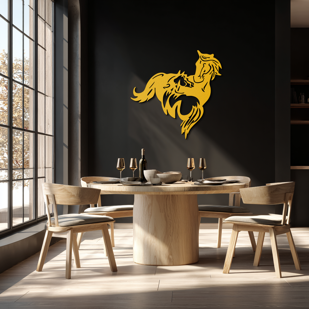 Image of Abstract Wild Horses Metal Wall Art – Dynamic Horse Silhouette Decor- KAF569