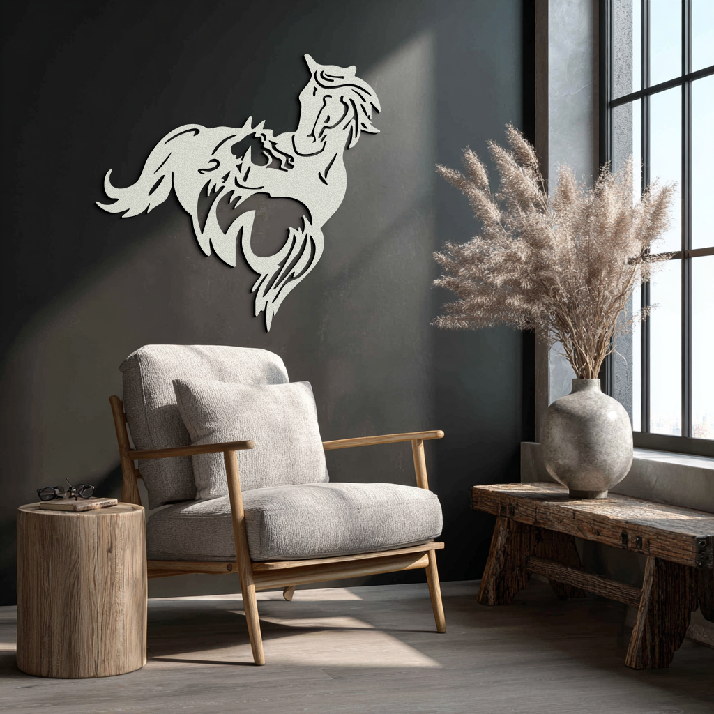 Image of Abstract Wild Horses Metal Wall Art – Dynamic Horse Silhouette Decor- KAF569