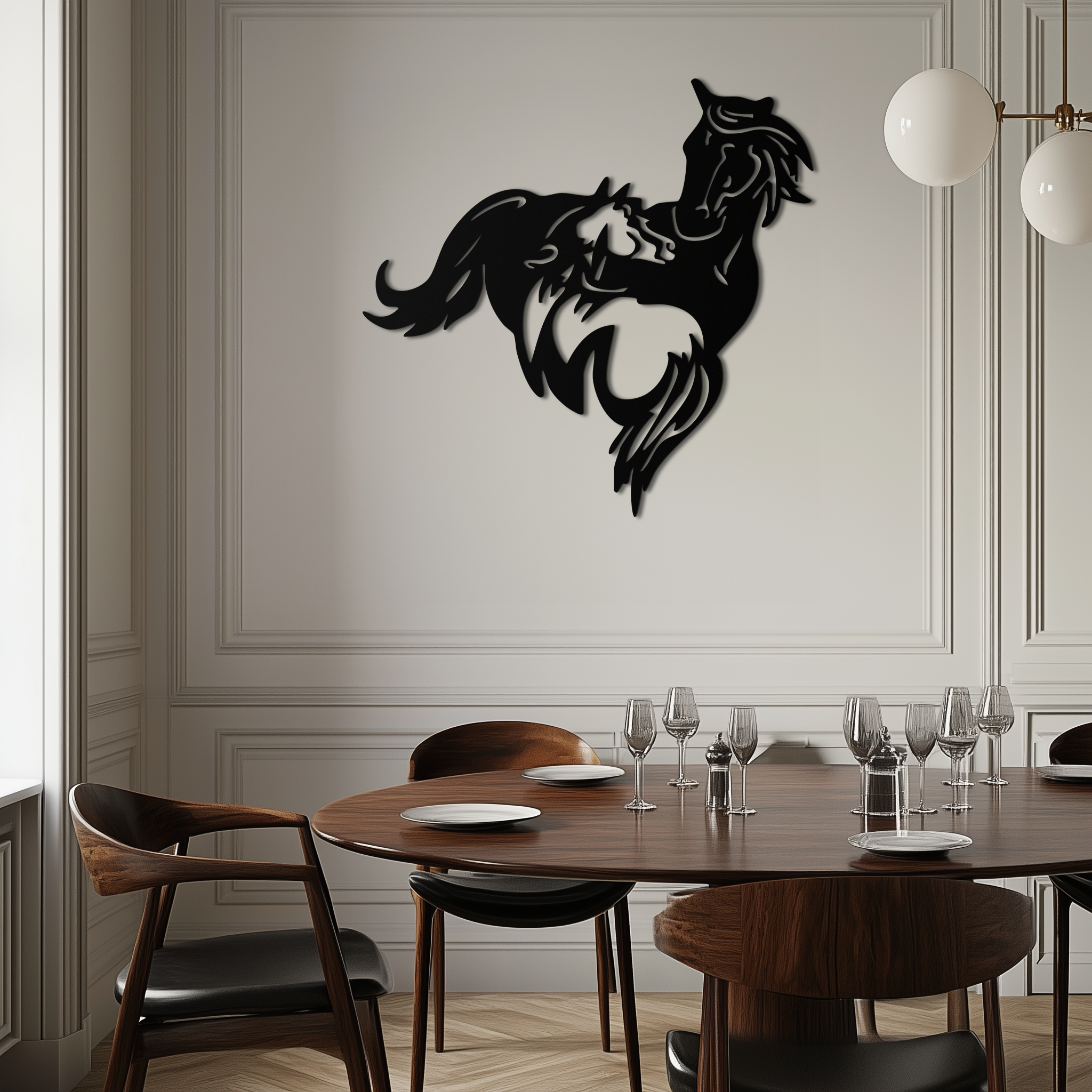 Image of Abstract Wild Horses Metal Wall Art – Dynamic Horse Silhouette Decor- KAF569