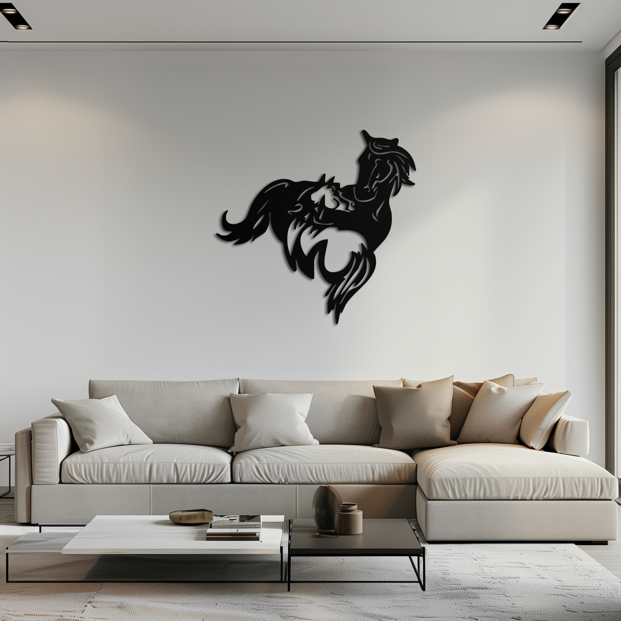 Image of Abstract Wild Horses Metal Wall Art – Dynamic Horse Silhouette Decor- KAF569