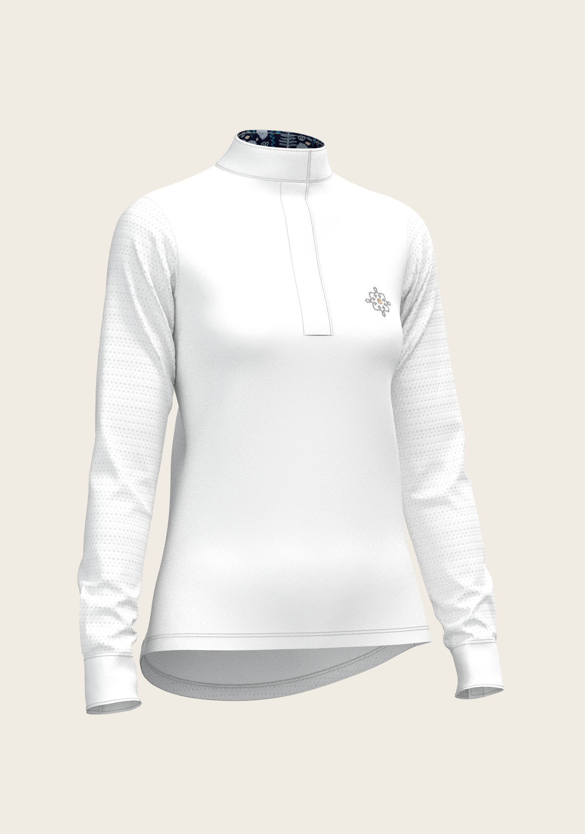 Image of  White with Forest on Navy Inner Details Long Sleeve Show Shirt