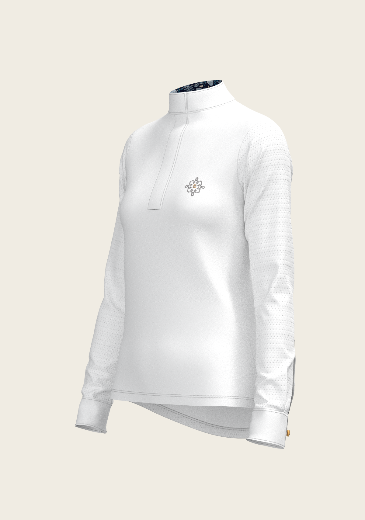 Image of  White with Forest on Navy Inner Details Long Sleeve Show Shirt