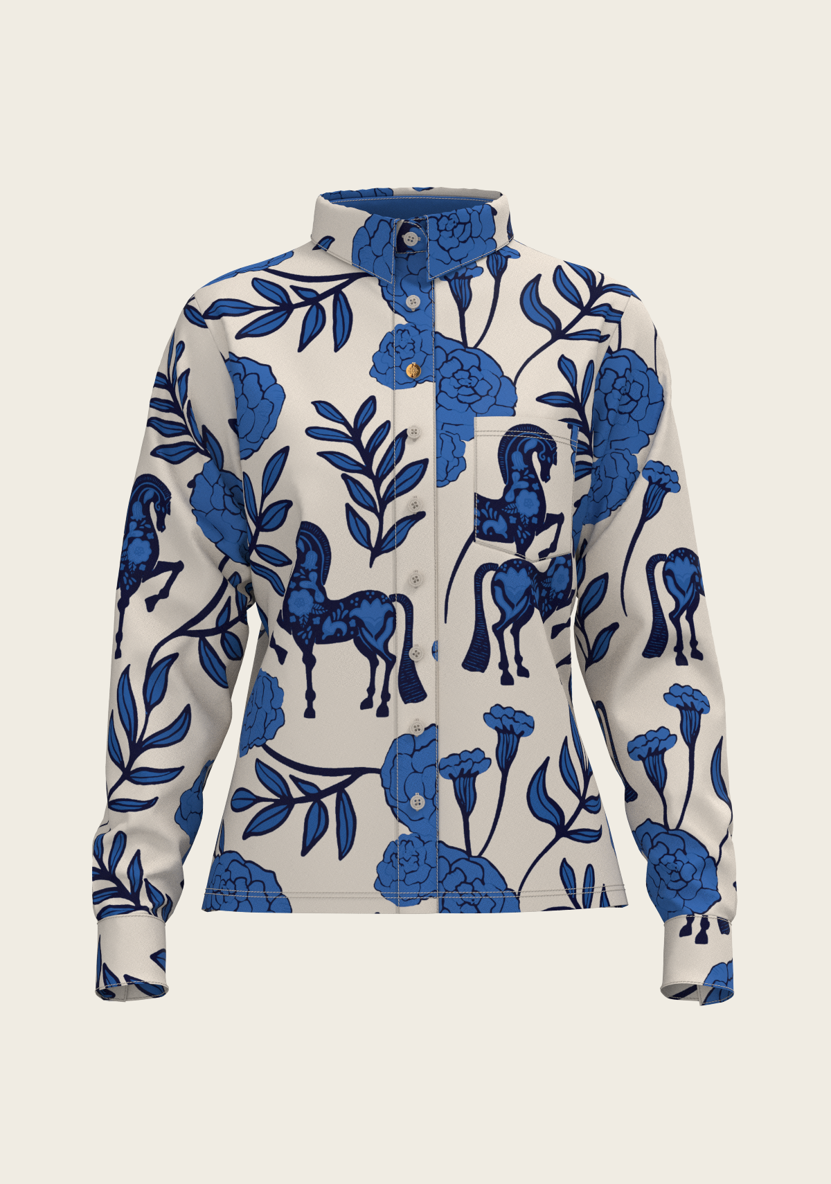 Image of Peony in Blue Ladies Loose Fitting Shirt