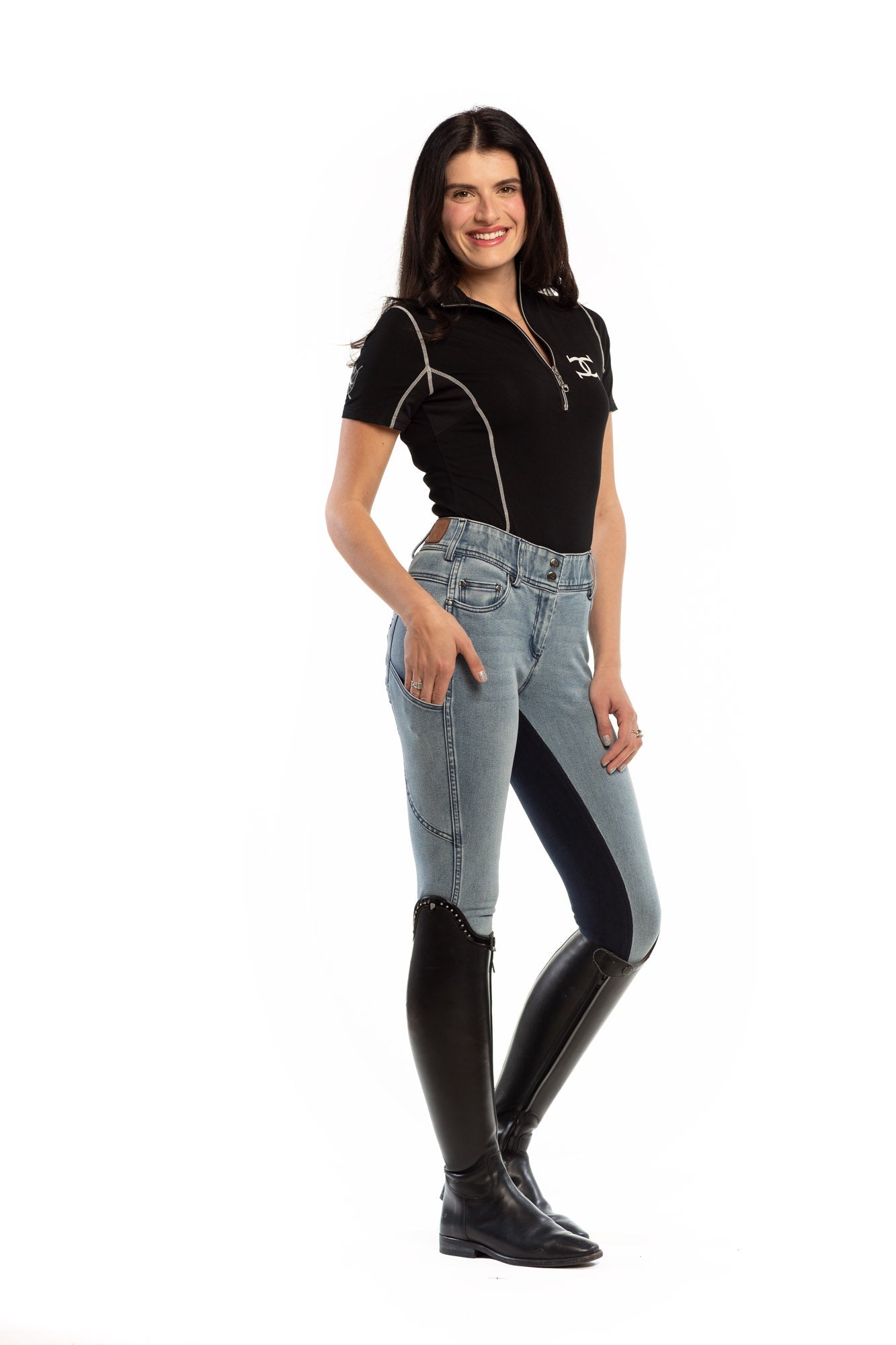 Image of NEW Equestrian Jean - Full Seat with Cell Phone Pocket | 4-way stretch - Faded Blue