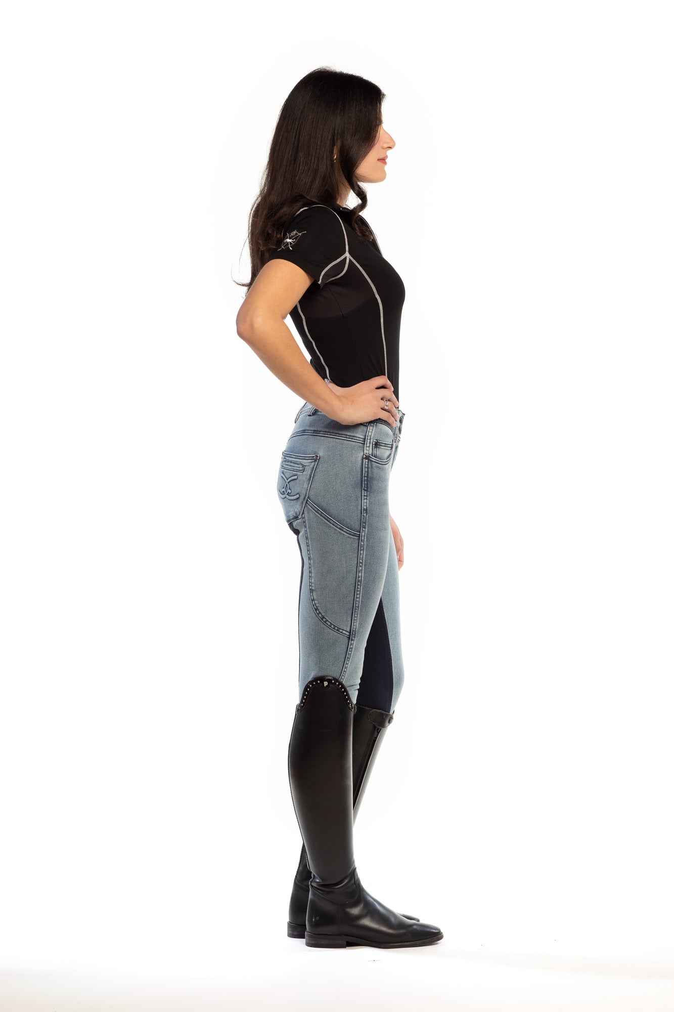 Image of NEW Equestrian Jean - Full Seat with Cell Phone Pocket | 4-way stretch - Faded Blue