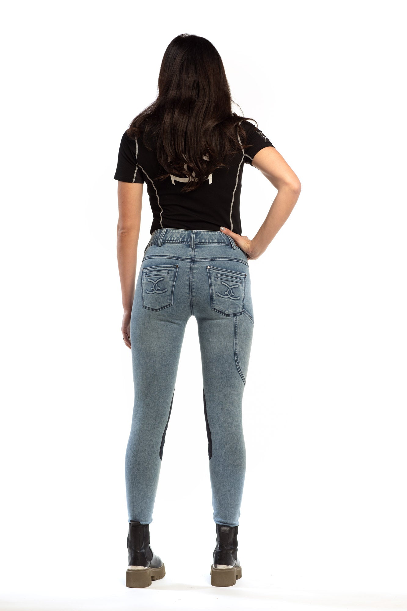 Image of NEW Equestrian Jean - Knee Patch with Cell Phone Pocket - Faded Blue