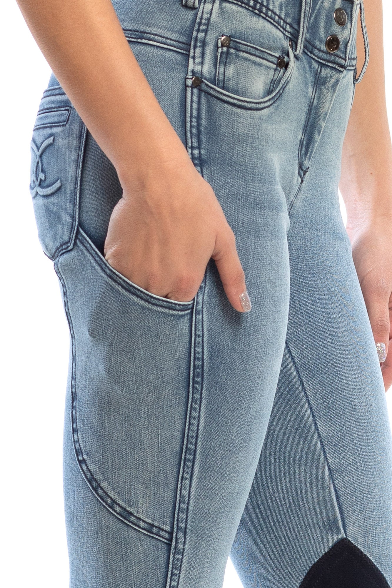 Image of NEW Equestrian Jean - Knee Patch with Cell Phone Pocket - Faded Blue