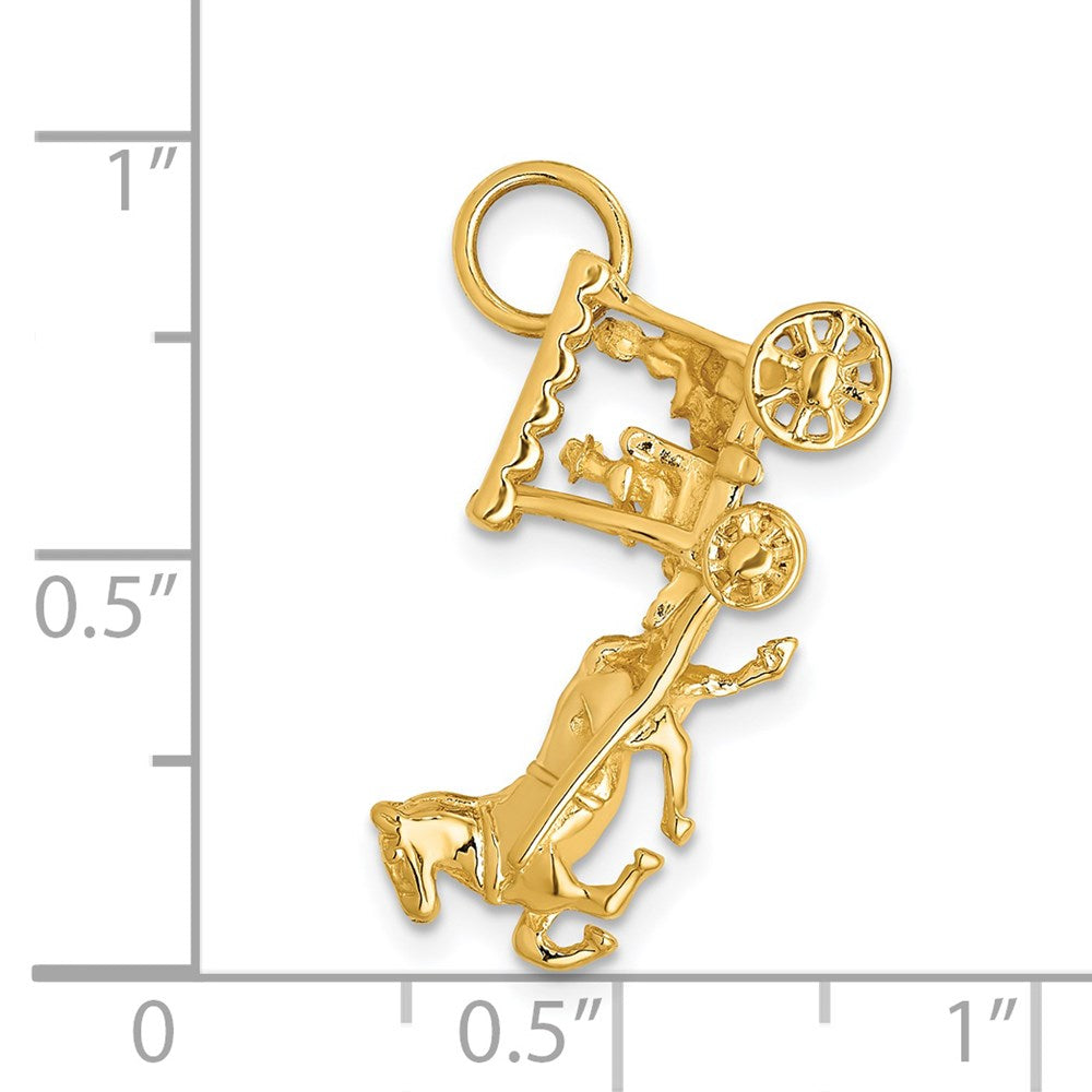 Image of 14k Yellow Gold 3D Moveable Horse and Carriage Charm