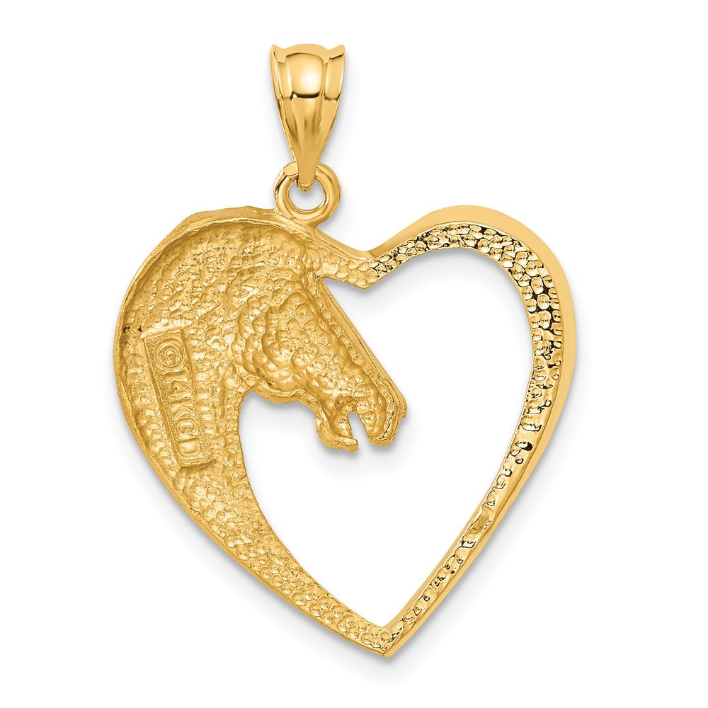 Image of 14k Yellow Gold Horse Head and Heart Pendant, 22mm